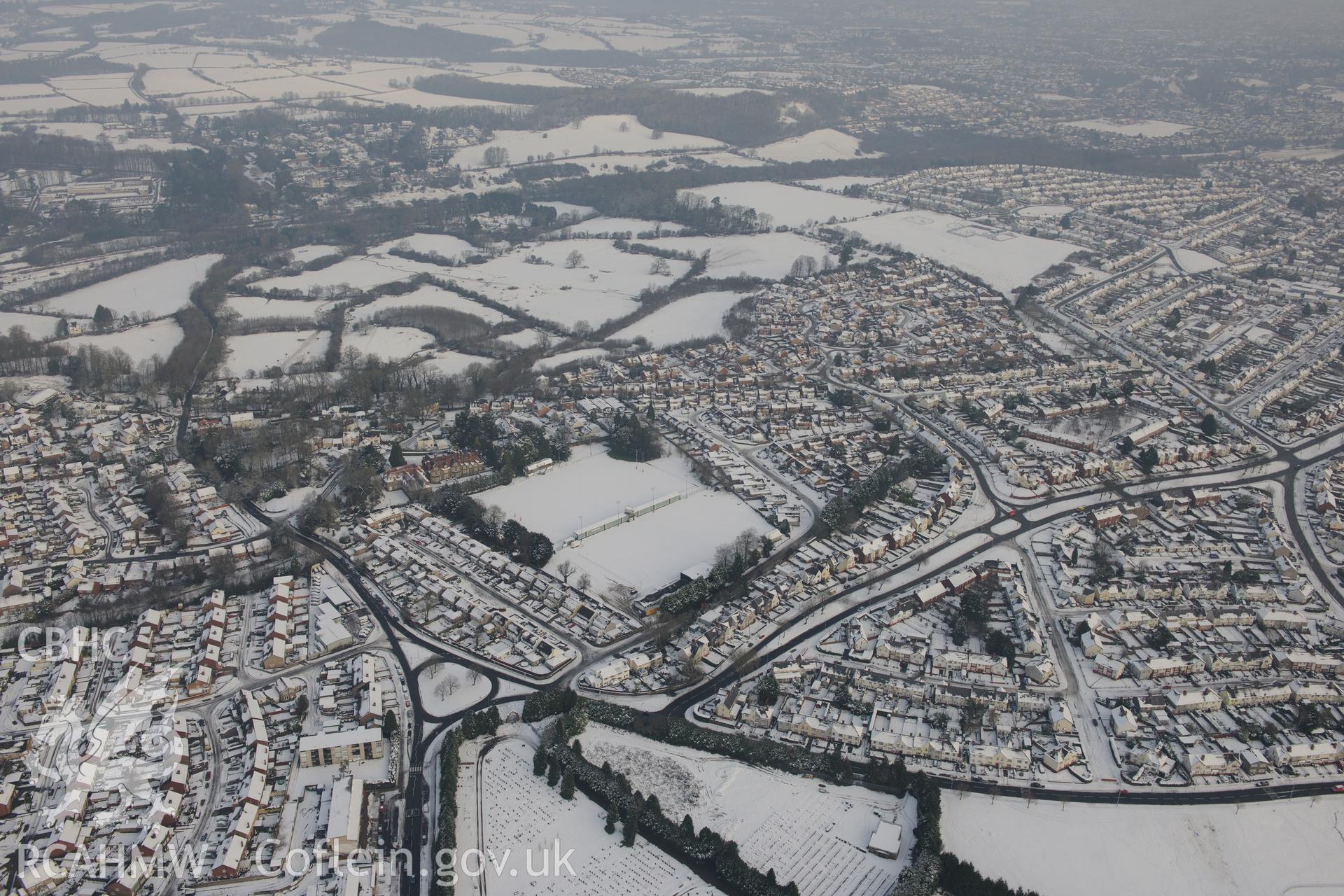 Ely Cemetery, western Cardiff. Oblique aerial photograph taken during the Royal Commission?s programme of archaeological aerial reconnaissance by Toby Driver on 24th January 2013.