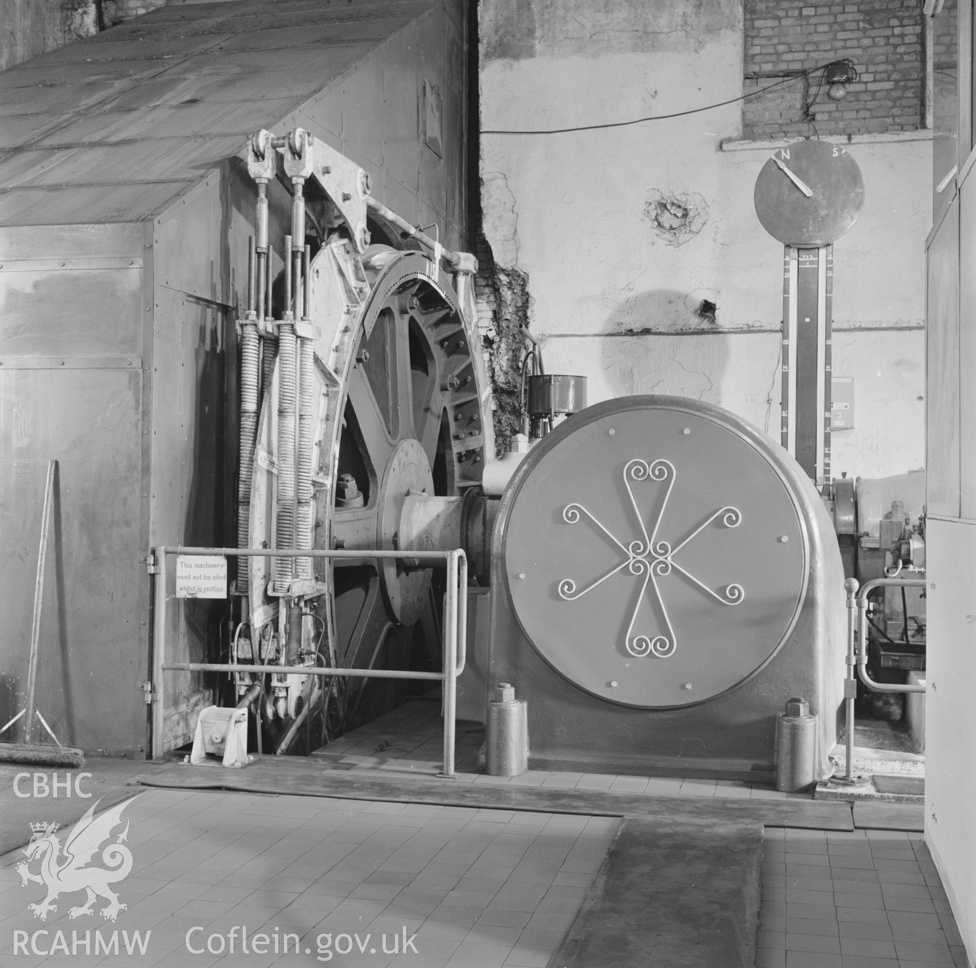 Digital copy of an acetate negative showing electric winder built on base of steam winder at Taff Colliery from the John Cornwell Collection.