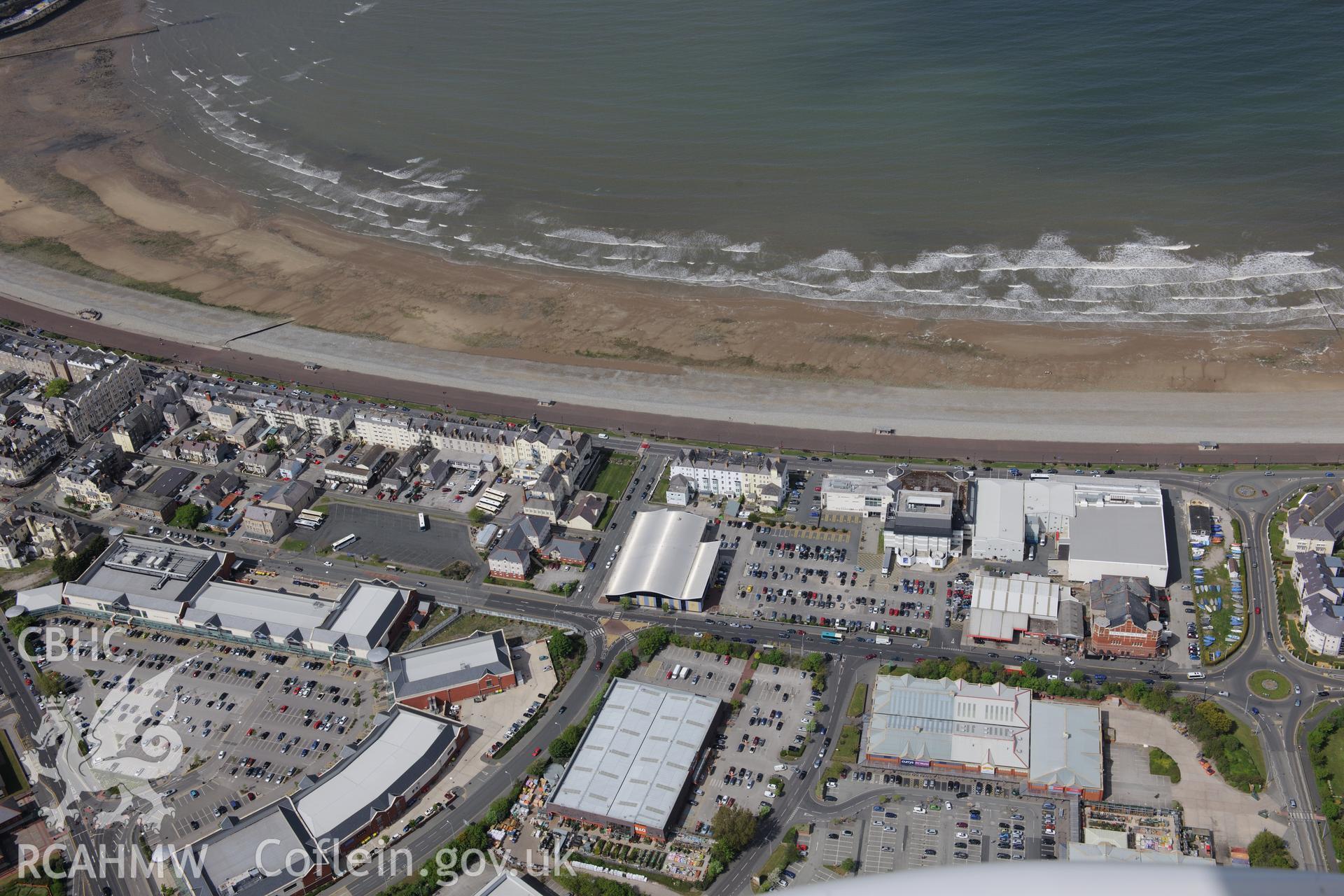 Parc Llandudno shopping centre, in the town of Llandudno. Oblique aerial photograph taken during the Royal Commission?s programme of archaeological aerial reconnaissance by Toby Driver on 22nd May 2013.