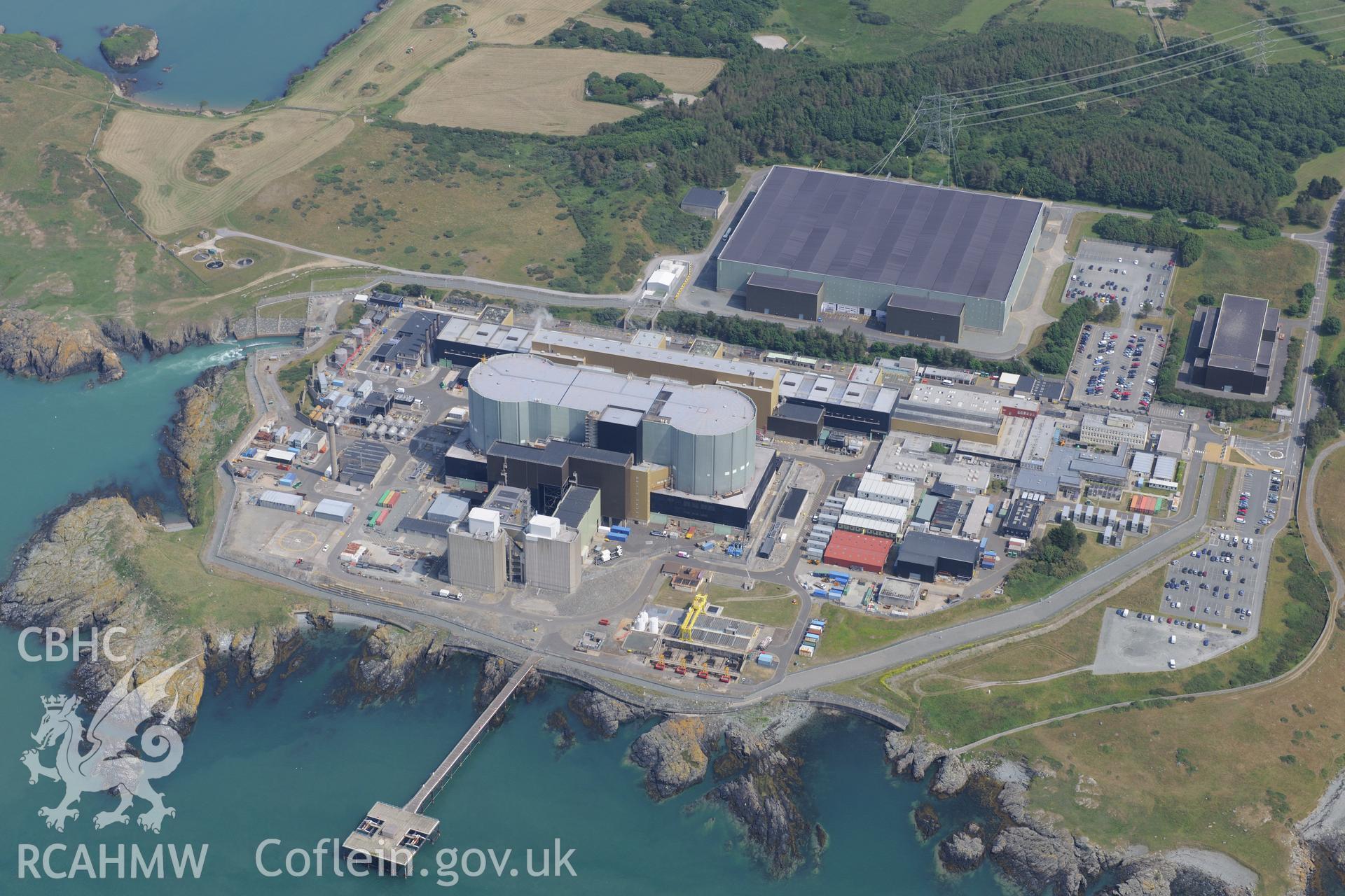 Wylfa Nuclear Power Station, near Cemmaes, on the north Anglesey coast. Oblique aerial photograph taken during the Royal Commission?s programme of archaeological aerial reconnaissance by Toby Driver on 12th July 2013.
