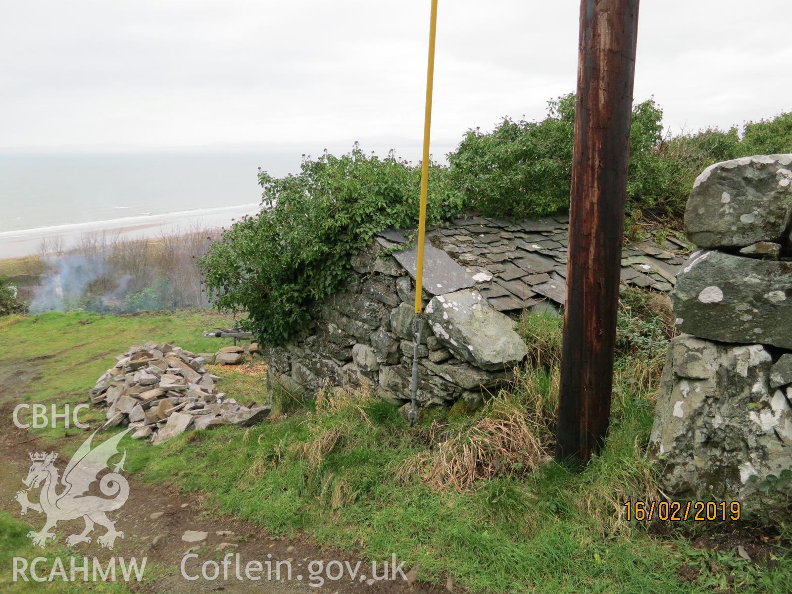 Exterior east elevation A of the pigsty at Pencerrig Pellaf, Ffordd Uchaf, Harlech. Photographed by Kimberley Urch as part of photographic survey for planning application (ref. no. NP5/61/LB446A Snowdonia National Park Authority).