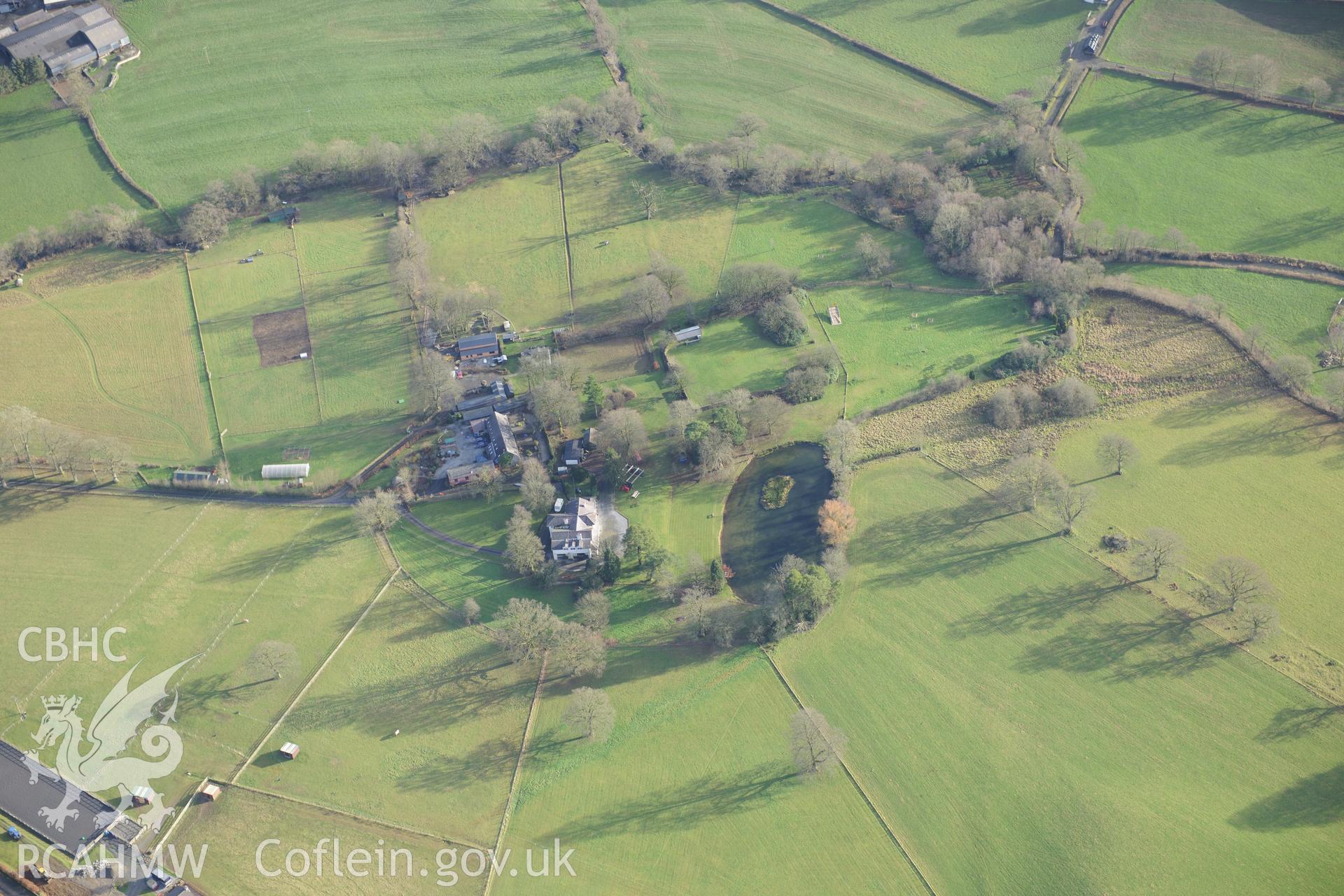 Glanyrannel Park Hotel and Garden. Oblique aerial photograph taken during the Royal Commission's programme of archaeological aerial reconnaissance by Toby Driver on 6th January 2015.