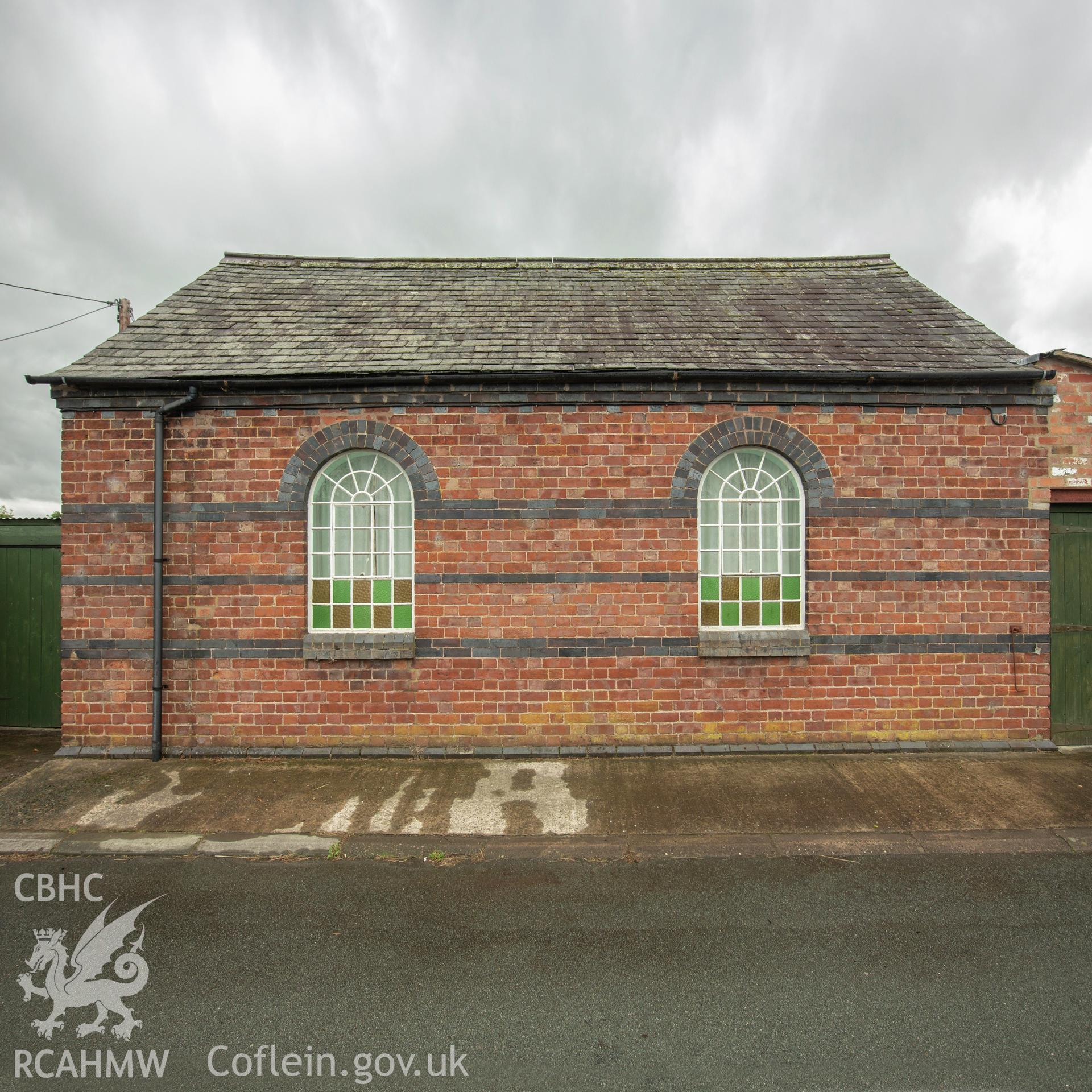 Colour photograph showing side elevation of the Wesleyan Methodist Chapel at Deep Cutting, Guilfield. Photographed by Richard Barrett on 9th September 2018.