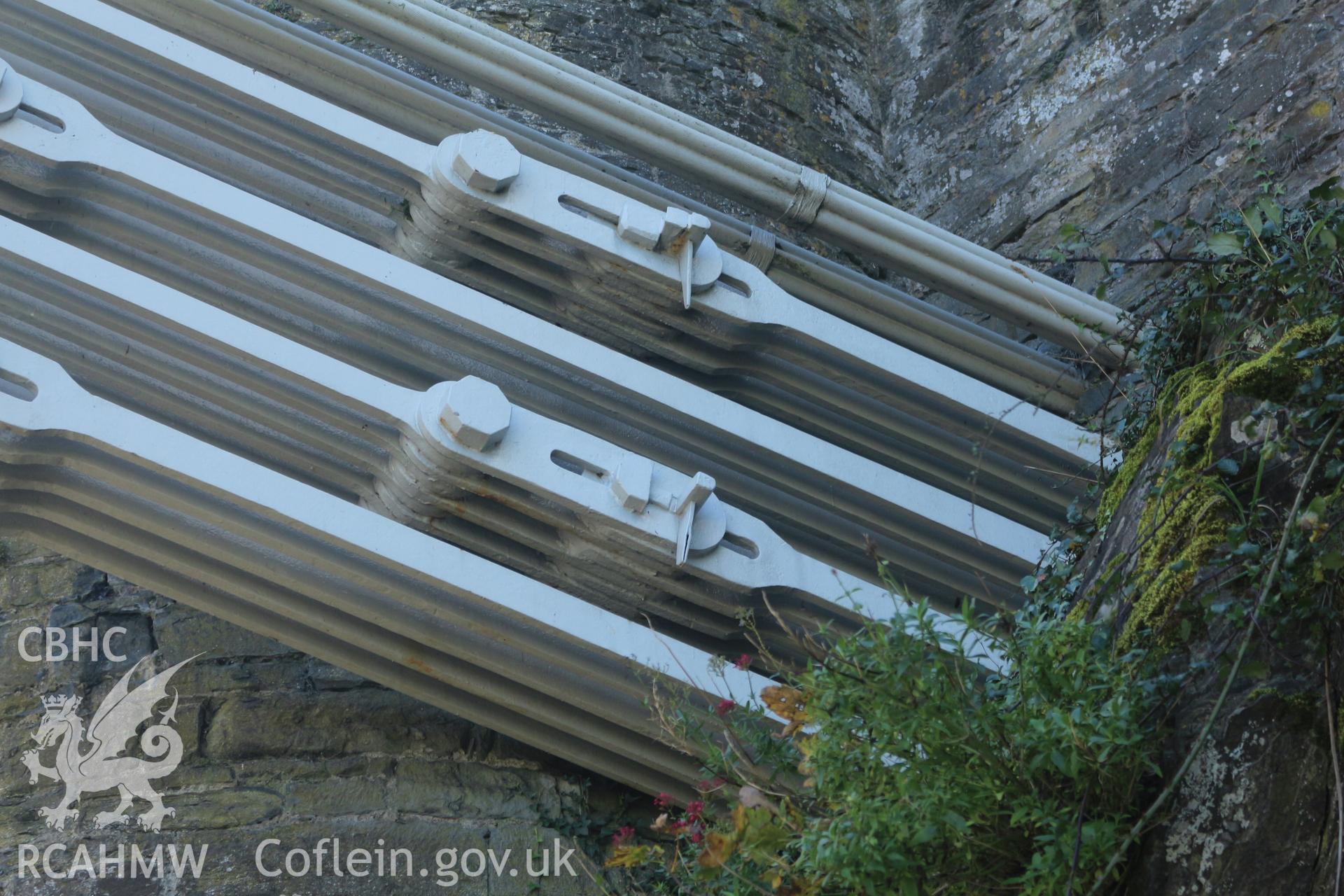 Investigator Photographs of Conwy Suspension Bridge. Detail of chains and anchorage in the medieval castle walls.