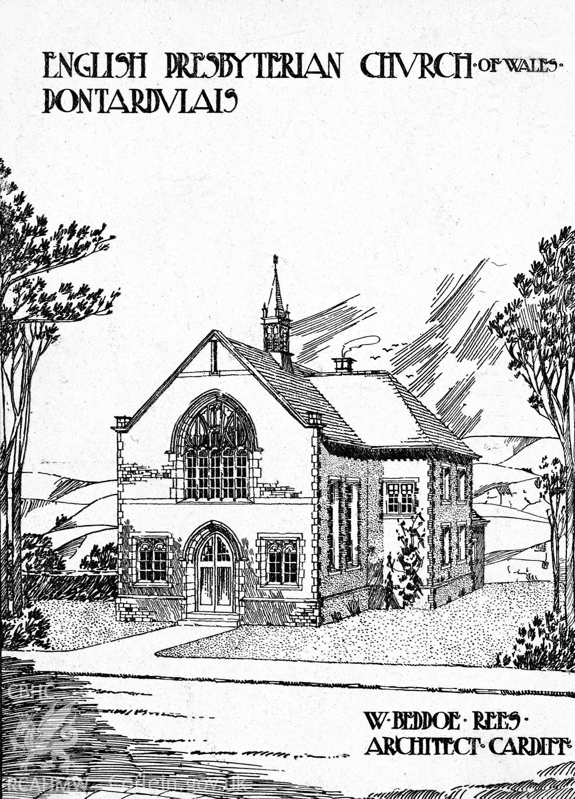 Postcard view of the English Presbyterian Church, Pontardulais.