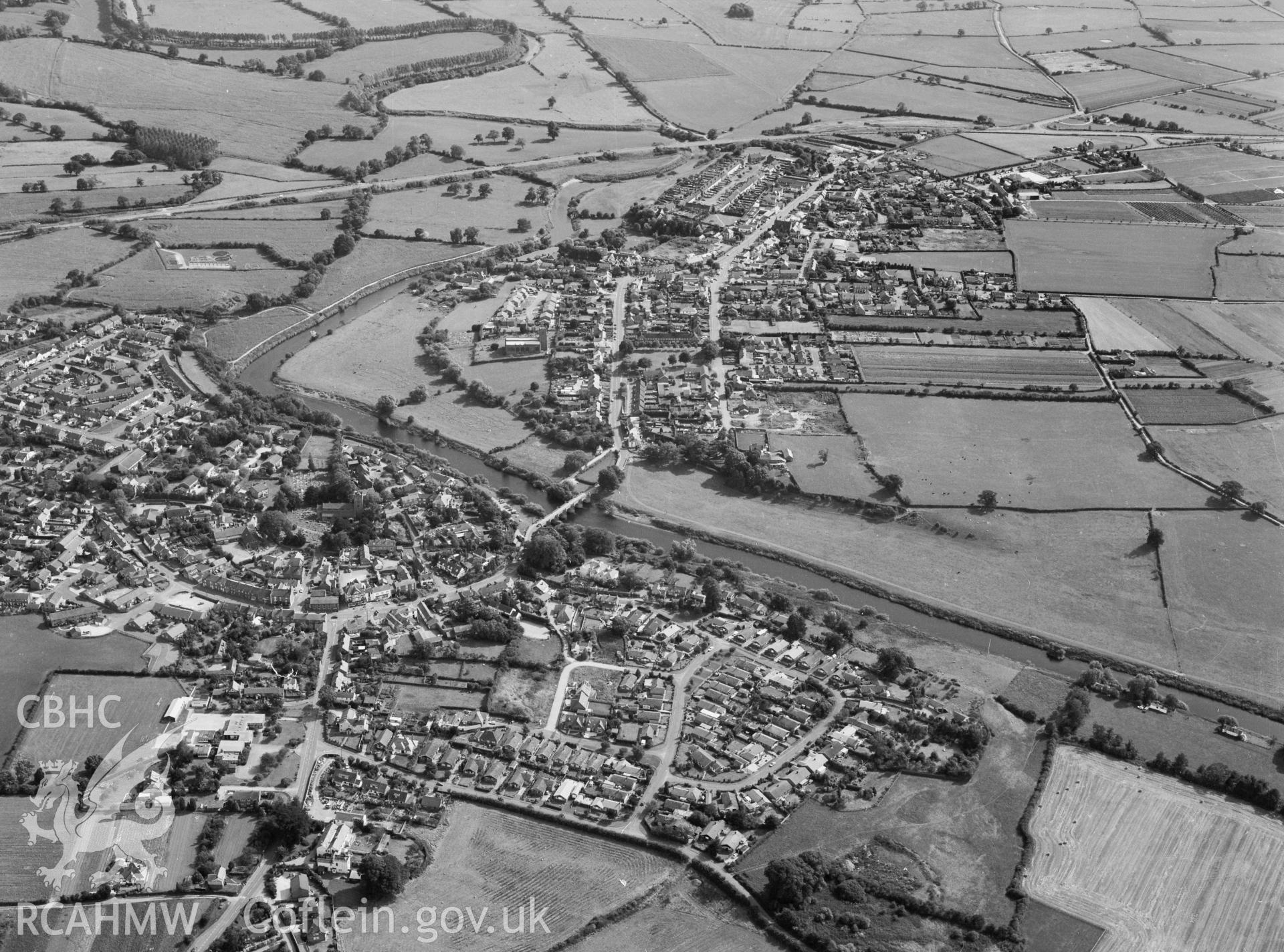 RCAHMW Black and white oblique aerial photograph of Holt Borough, Holt, taken by C.R. Musson, 13/08/94