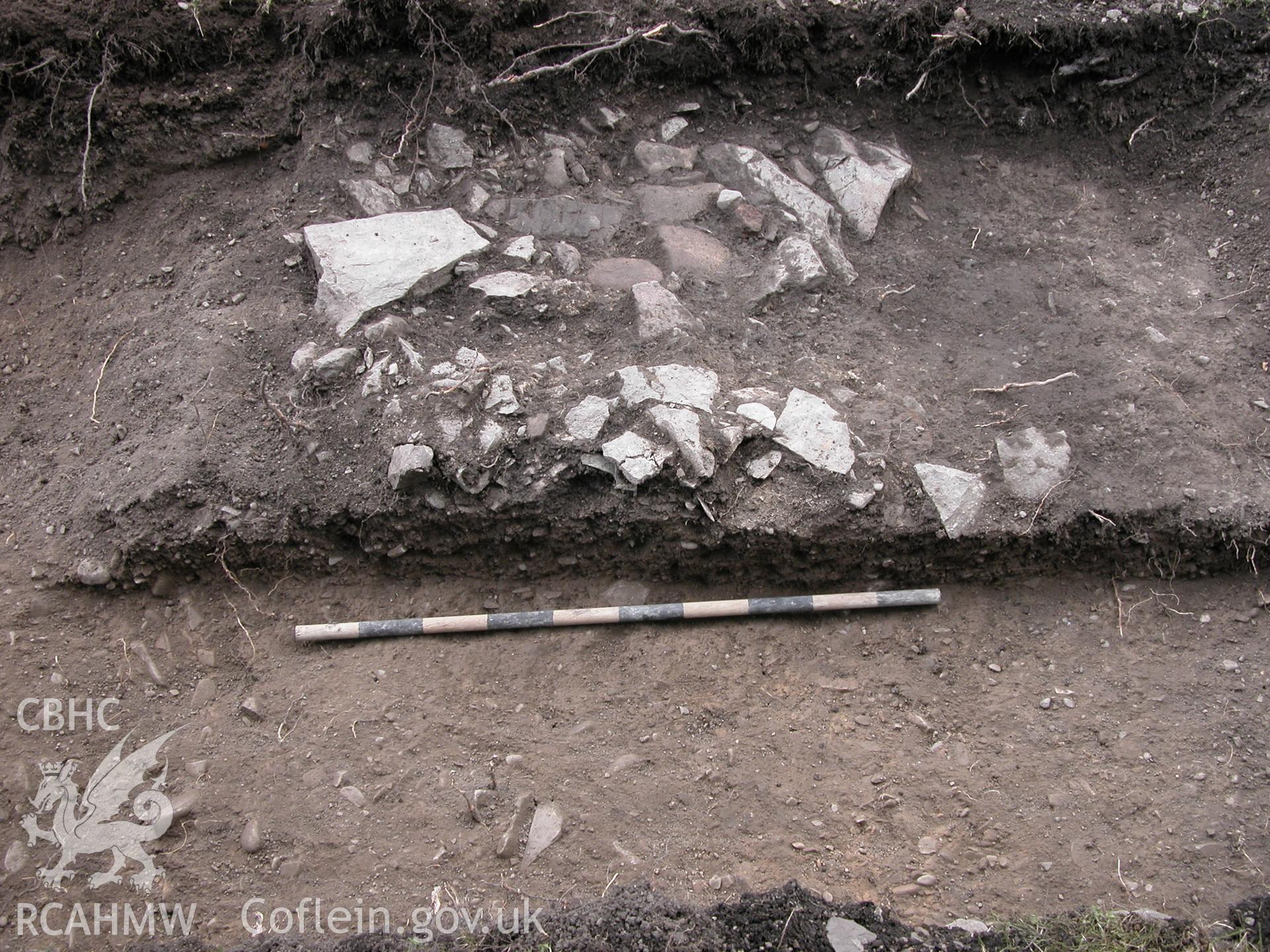 Uncaptioned digital photograph showing trench, taken as part of Archaeological Watching Brief and Desk Based Assessment for the Old Bowling Green, Cannons Lane, Presteigne. CAP Report Number 653.