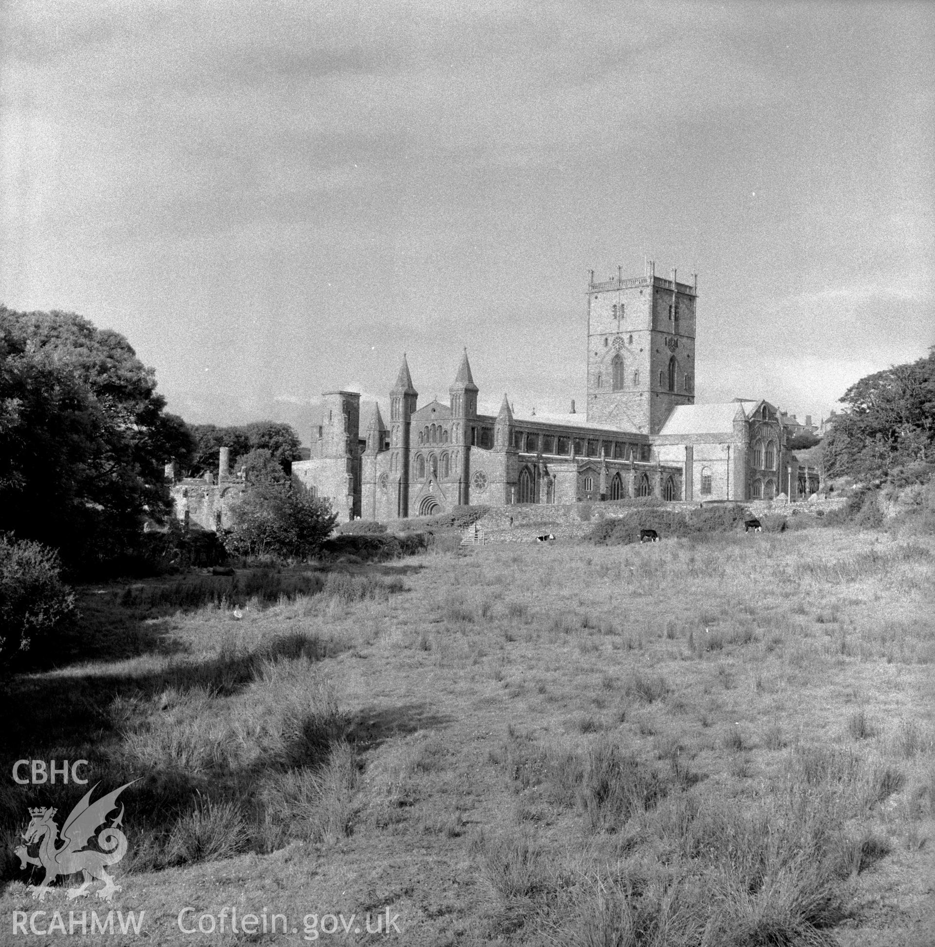 Digital copy of an acetate negative showing St Davids Cathedral, 15th September 1967.