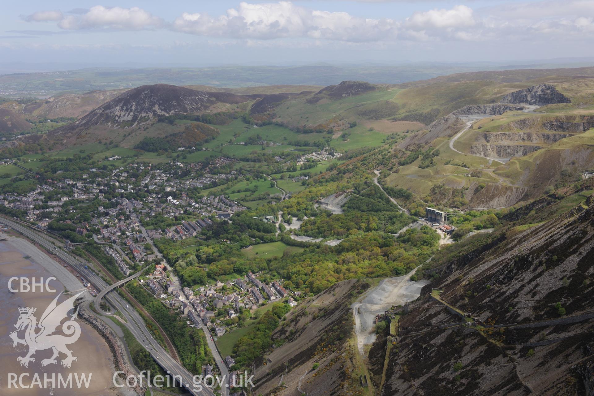 Penmaenmawr town. Oblique aerial photograph taken during the Royal Commission?s programme of archaeological aerial reconnaissance by Toby Driver on 22 May 2013.