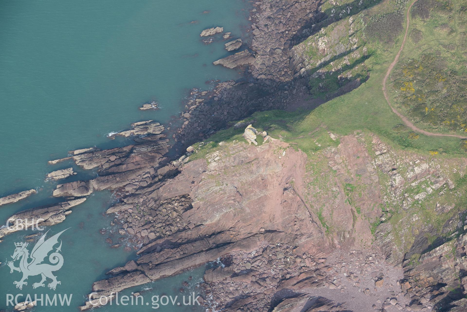 Aerial photography of East Blockhouse taken on 27th March 2017. Baseline aerial reconnaissance survey for the CHERISH Project. ? Crown: CHERISH PROJECT 2019. Produced with EU funds through the Ireland Wales Co-operation Programme 2014-2020. All material made freely available through the Open Government Licence.