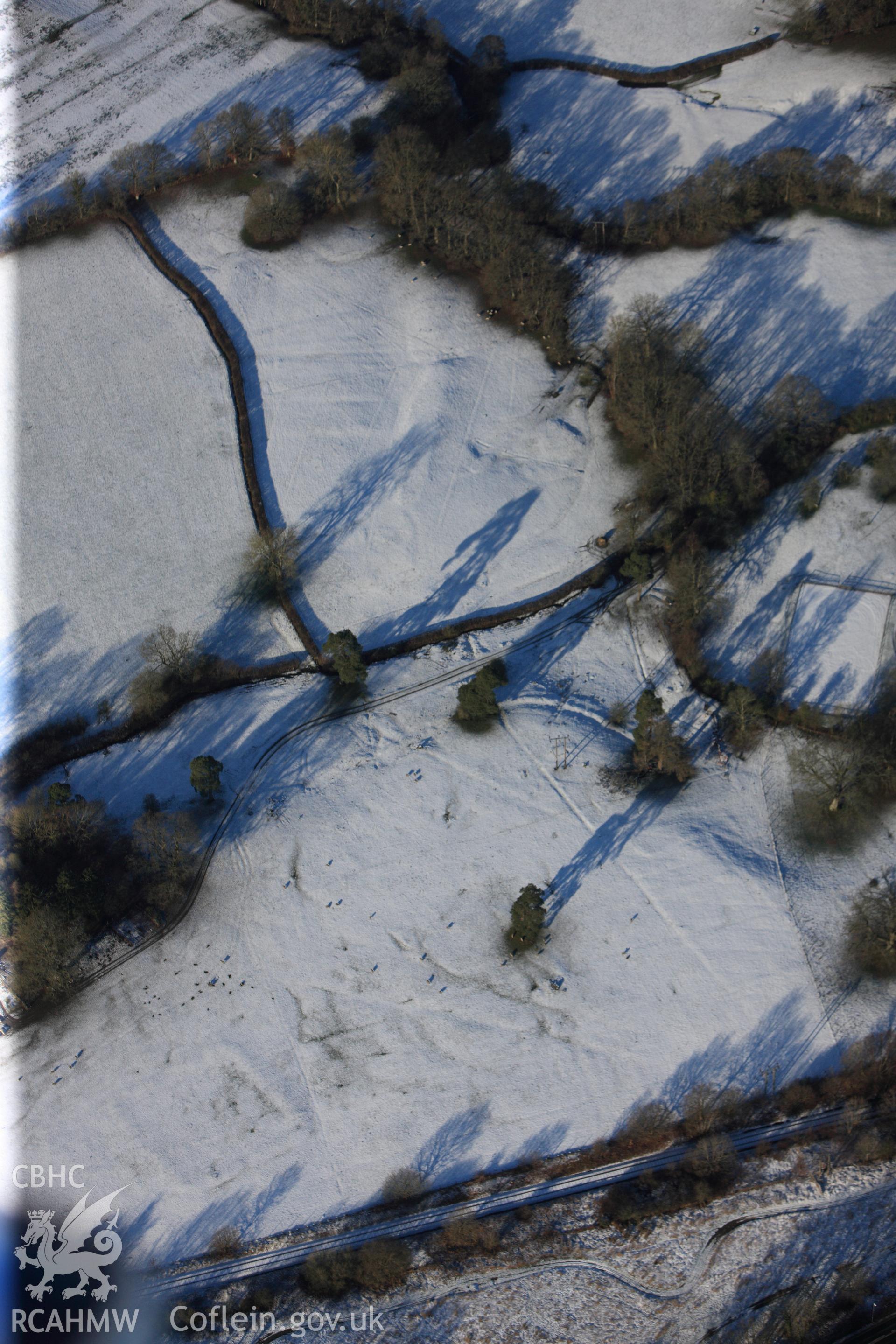 Llandrindod Common Roman camp XIX (Howie Roman Camp), Crossway, south west of Llandrindod Wells. Oblique aerial photograph taken during the Royal Commission?s programme of archaeological aerial reconnaissance by Toby Driver on 15th January 2013.