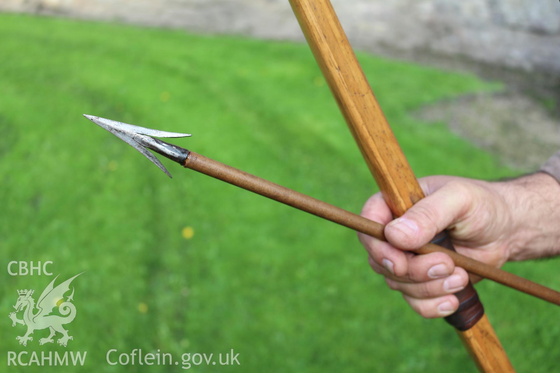 Investigators Photographs at Chepstow Castle. Close-up of a reproduction of a typical arrow head found on arrows used for longbows.