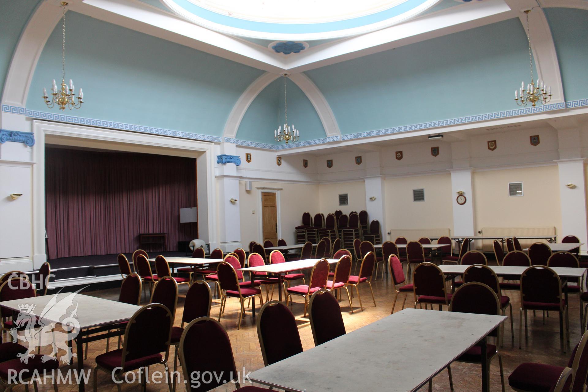 Interior view of former United Free Methodist Church, now a Masonic Temple, in Cardiff. Photograph taken during survey conducted by Sue Fielding of the RCAHMW, 11th March 2019.