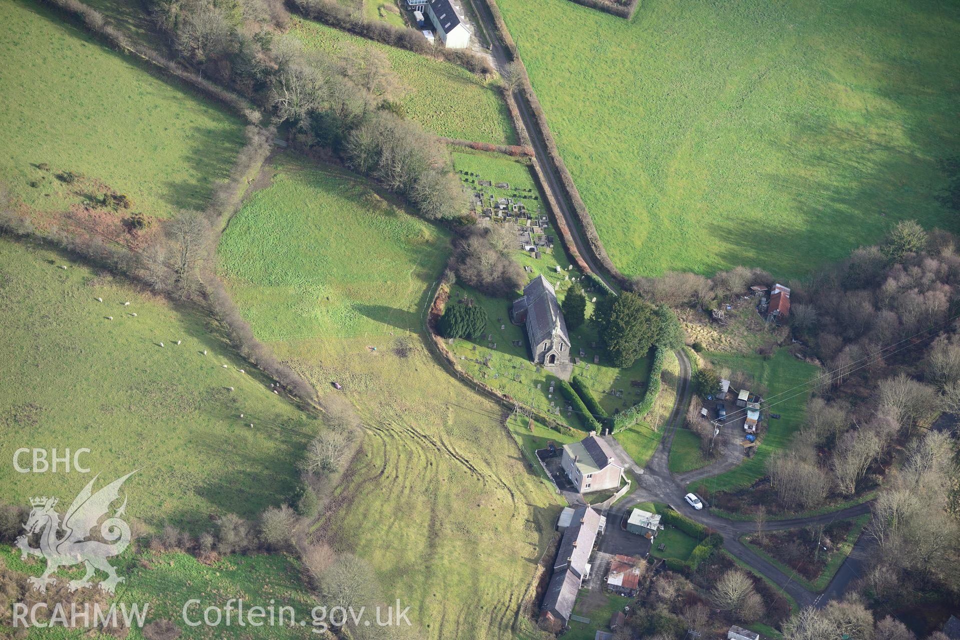 St. Sulien's Church, Silian. Oblique aerial photograph taken during the Royal Commission's programme of archaeological aerial reconnaissance by Toby Driver on 6th January 2015