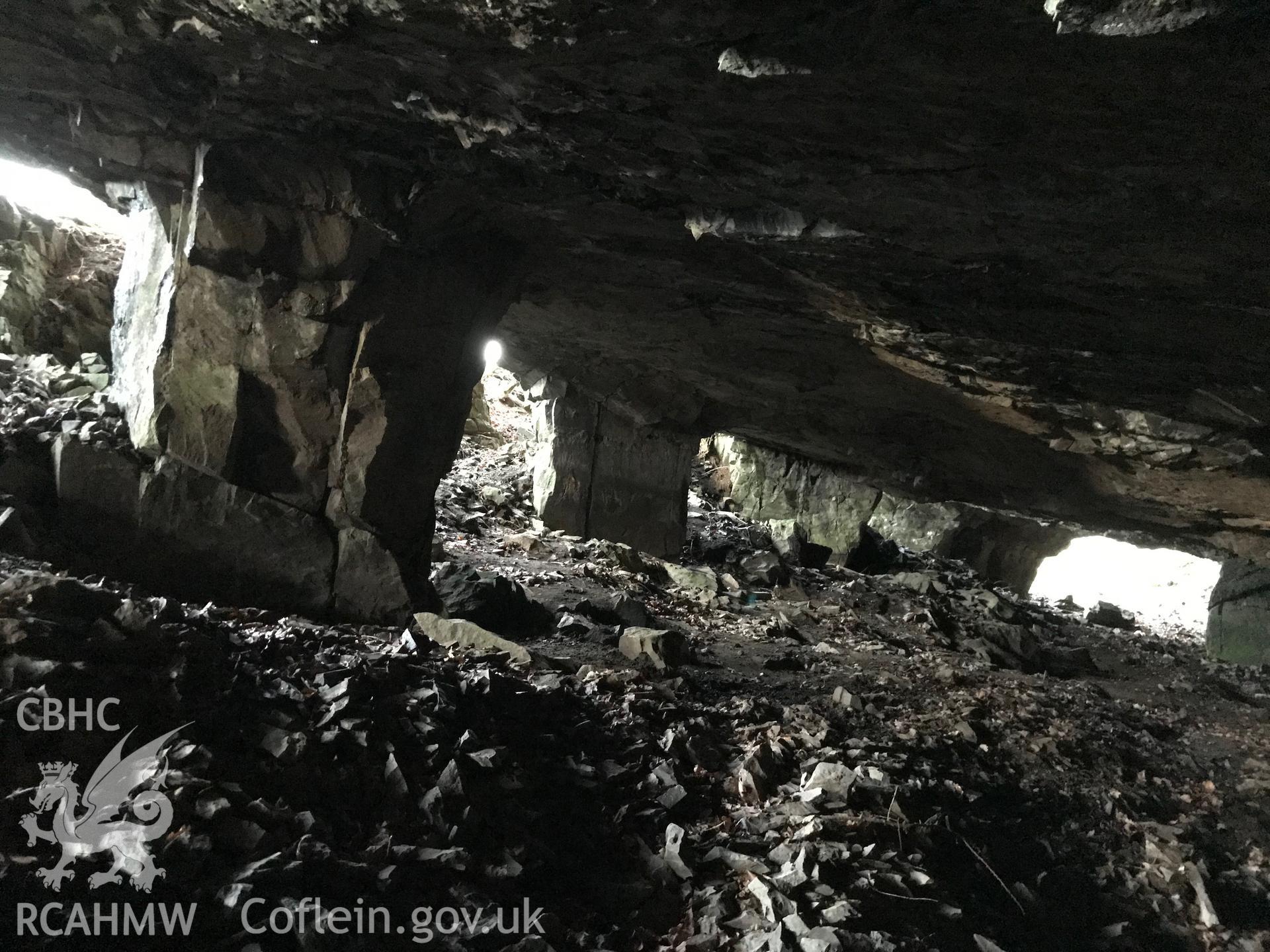 Detailed view showing the interior of Craig y Fron stone quarry, Bala. Colour photograph taken by Paul R. Davis on 2nd January 2019.