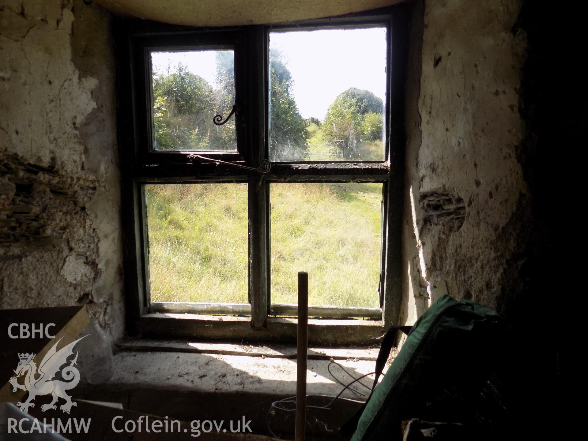 Digital colour photograph showing interior view of window in building attached to Tywyll Nodwydd house, Pennal, dated 2019. Photographed by Mr Gary Coulsby to meet a condition attached to a planning application.