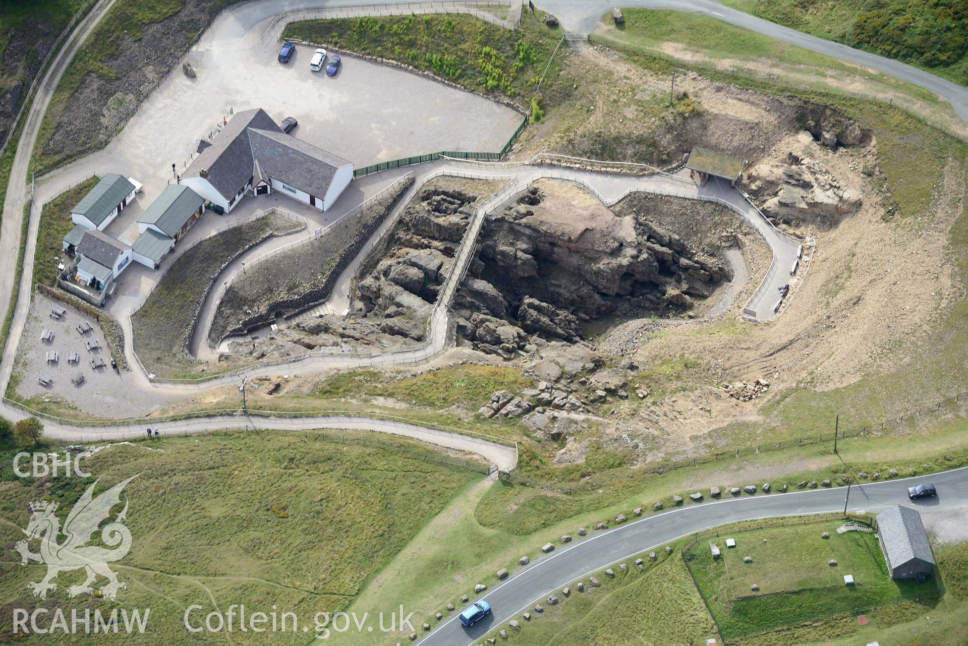 The Great Orme copper mine. Oblique aerial photograph taken during the Royal Commission's programme of archaeological aerial reconnaissance by Toby Driver on 11th September 2015.