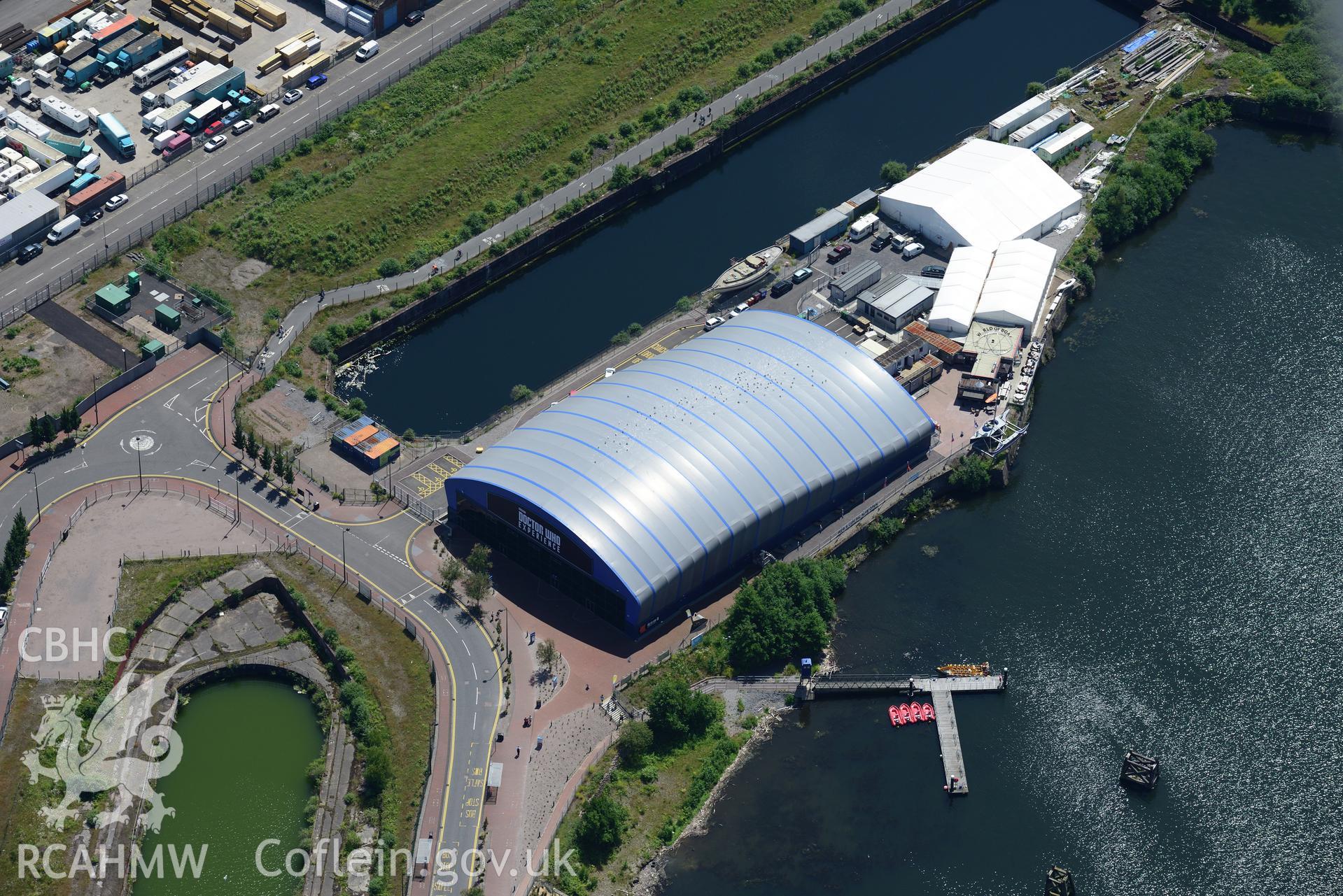 The Doctor Who Experience, Cardiff Bay. Oblique aerial photograph taken during the Royal Commission's programme of archaeological aerial reconnaissance by Toby Driver on 29th June 2015.