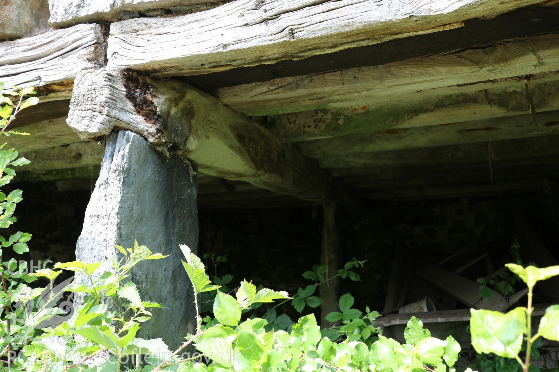 Photograph showing interior view of cartshed, at Maes yr Hendre, taken by Dr Marian Gwyn, 6th July 2016. (Original Reference no. 0274)