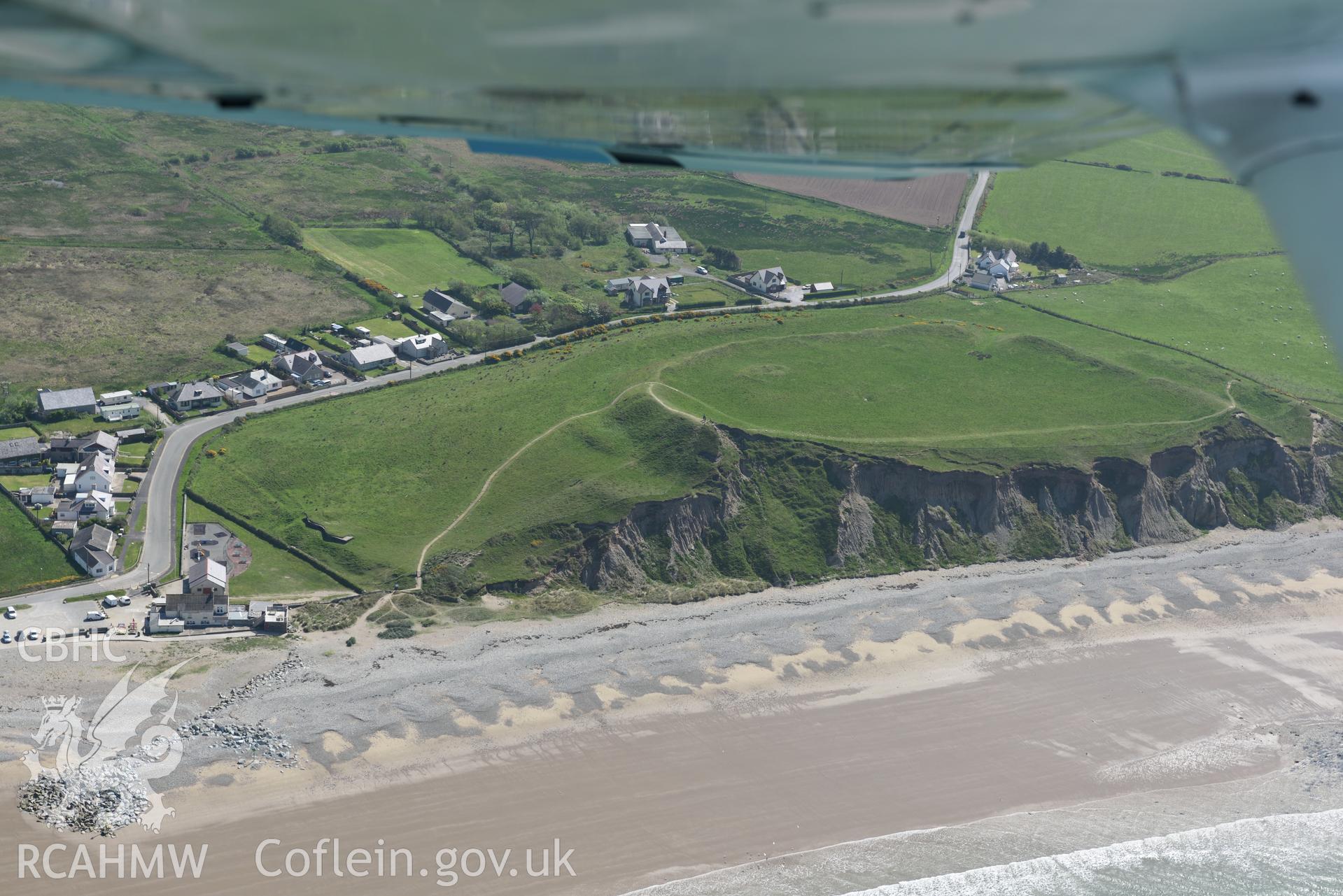 Aerial photography of Dinas Dinlle taken on 3rd May 2017.  Baseline aerial reconnaissance survey for the CHERISH Project. ? Crown: CHERISH PROJECT 2017. Produced with EU funds through the Ireland Wales Co-operation Programme 2014-2020. All material made