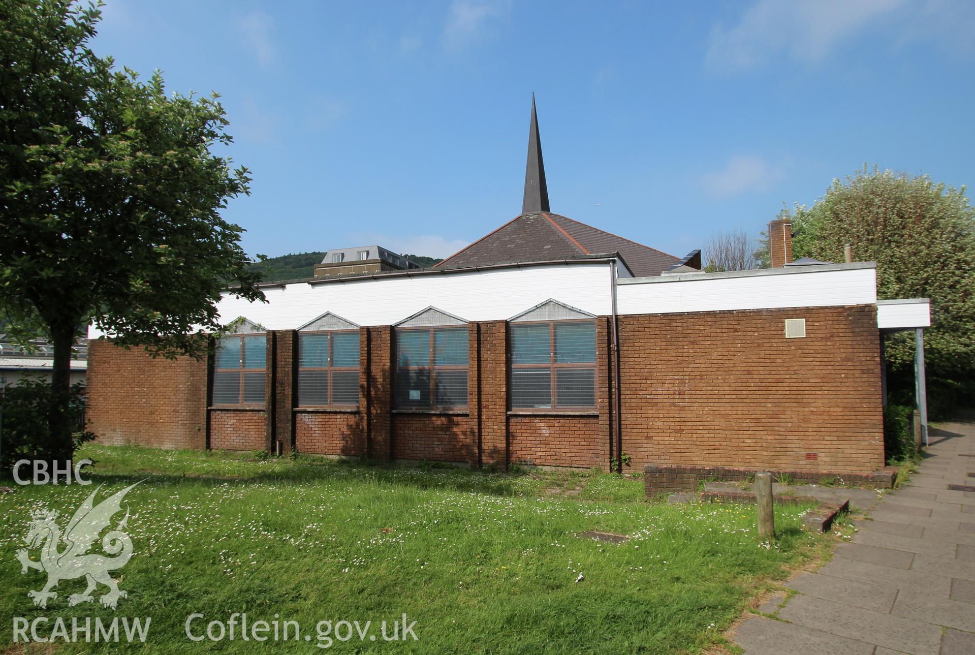 Colour photograph showing exterior view of the Riverside chapel, Port Talbot. Photographed during survey conducted by Geoff Ward on 5th July 2016.