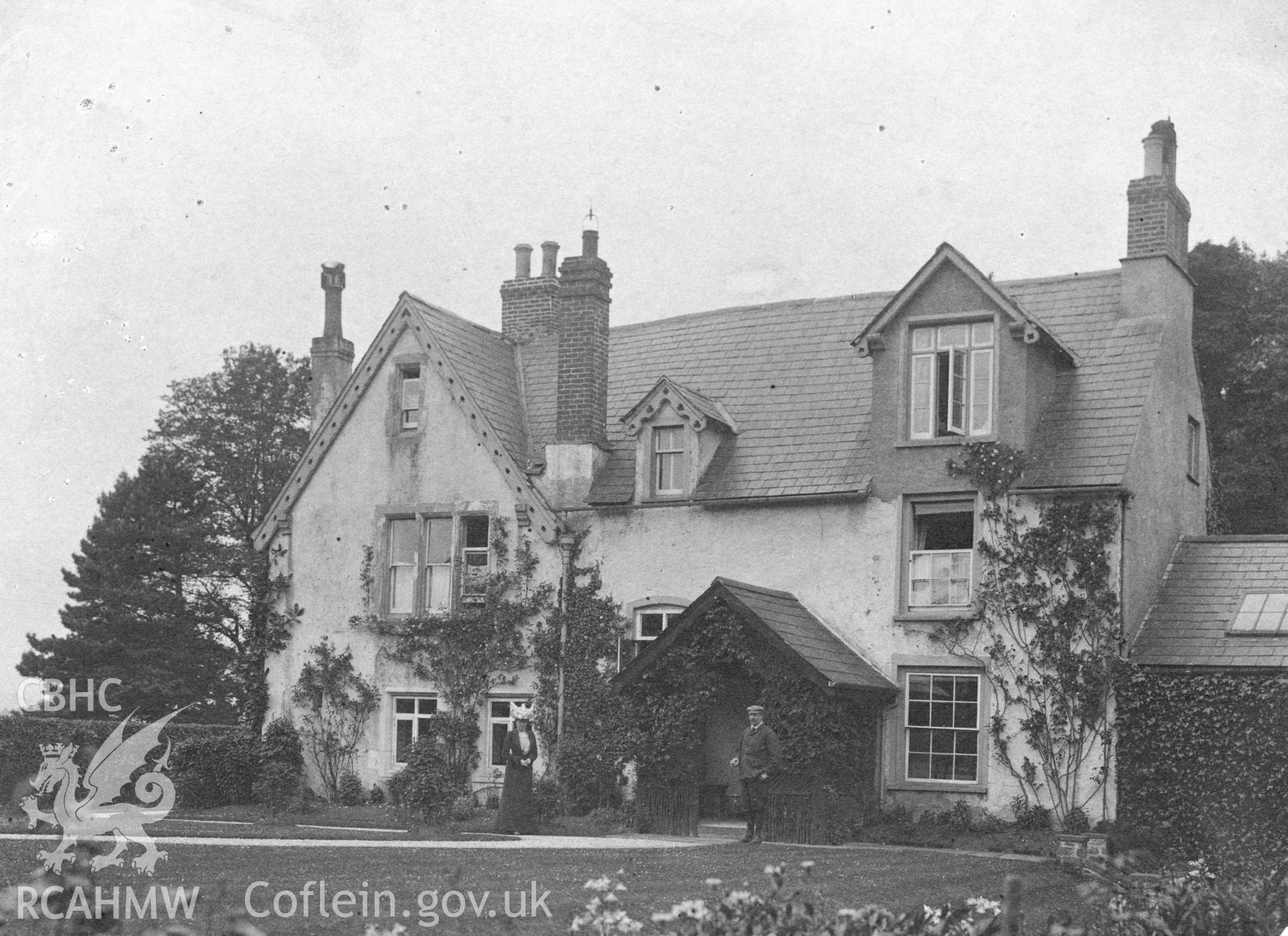 Digital copy of a black and white photograph showing Plas Derwen, January 1902.