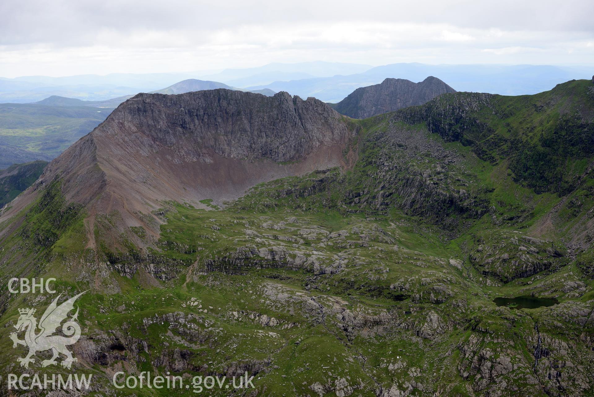 Snowdon. Oblique aerial photograph taken during the Royal Commission's programme of archaeological aerial reconnaissance by Toby Driver on 30th July 2015.