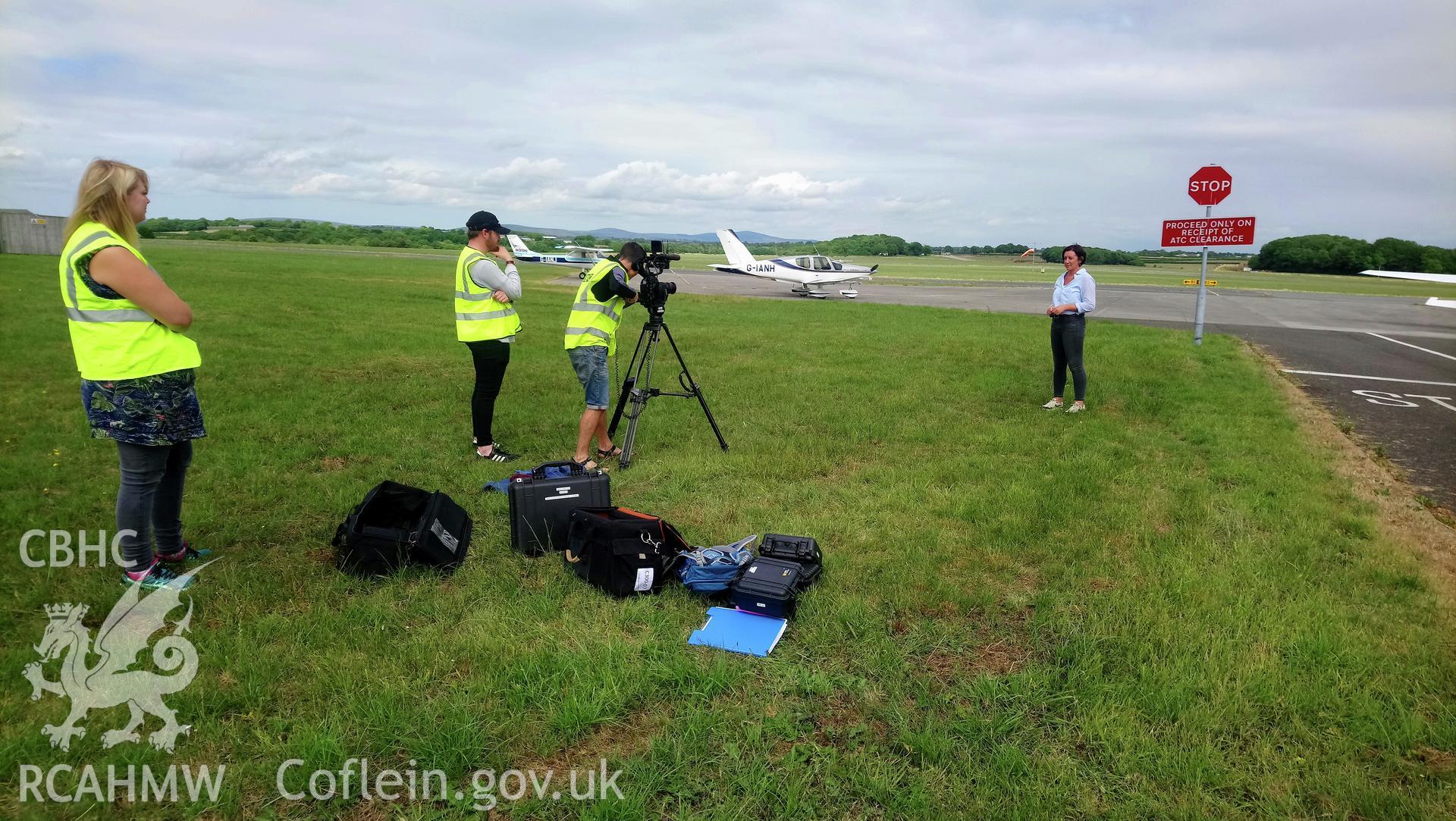 Investigator?s photographic survey of The One Show filming at Haverfordwest Airport on the 17th July 2018 with presenter Lucy Siegle, for the 2018 heatwave story.