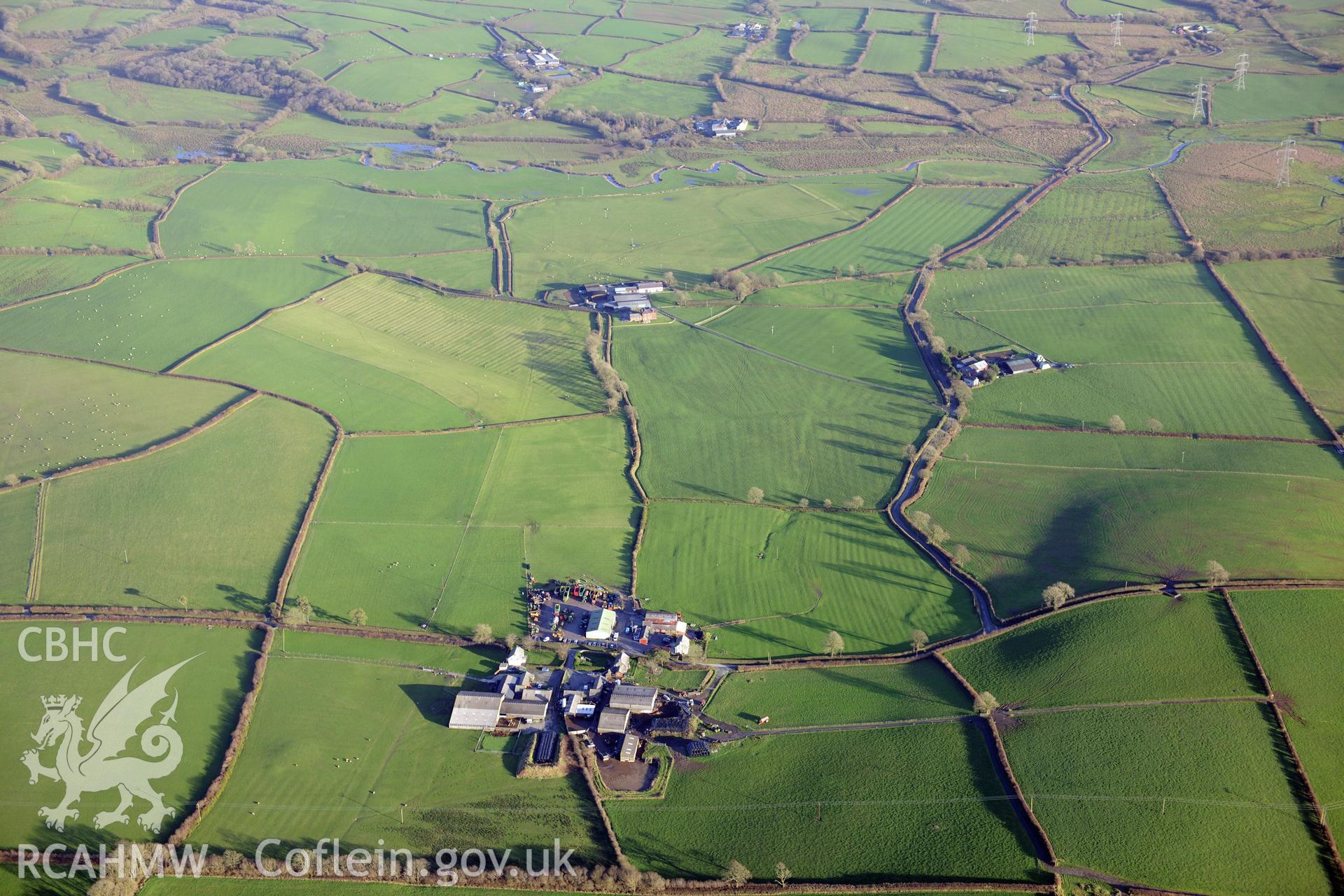 Deserted rural settlement, south east of Penyrheol. Oblique aerial photograph taken during the Royal Commission's programme of archaeological aerial reconnaissance by Toby Driver on 6th January 2015.
