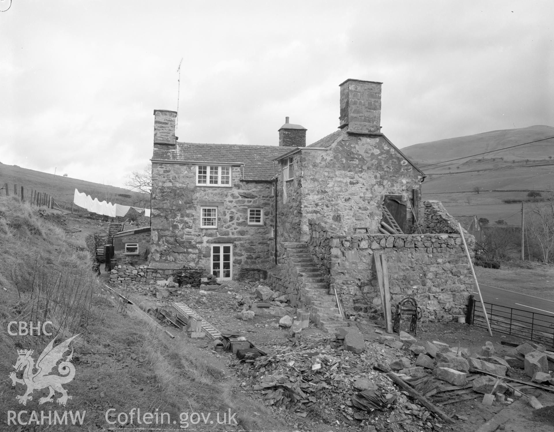 Digital copy of an acetate negative showing an exterior view of Hywel Ddu, Merioneth.