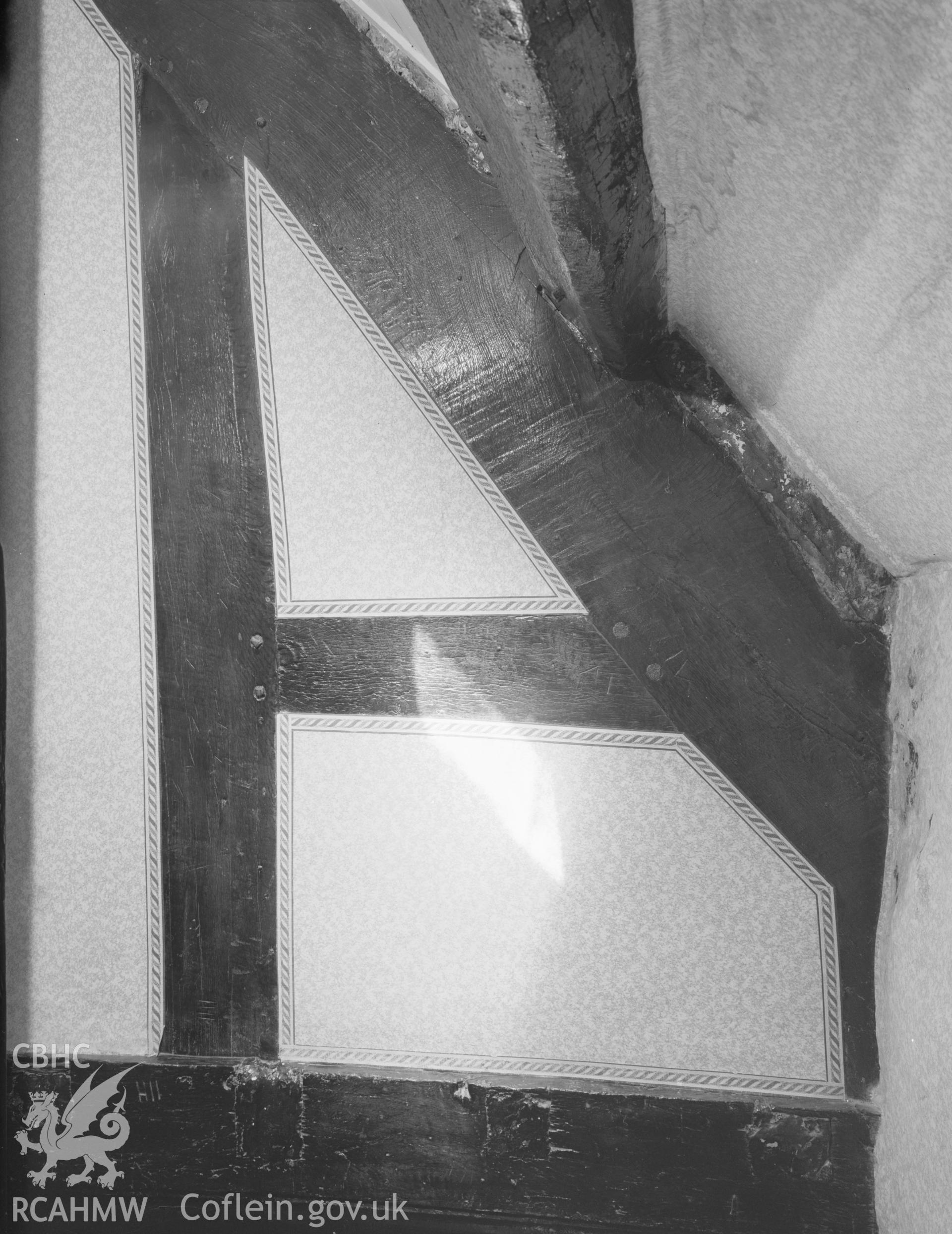 Digital copy of an acetate negative showing detail of truss at Erwfaethlon, Merioneth.