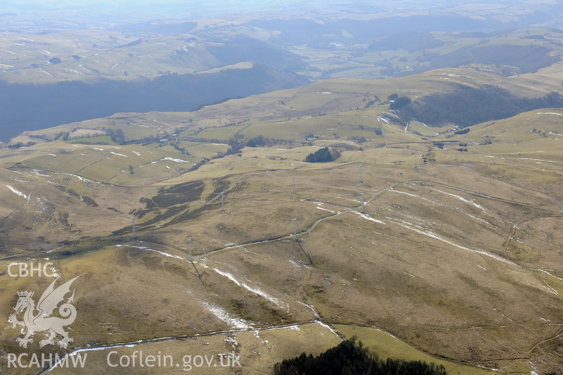 Rheidol wind farm, Ponterwyd. Oblique aerial photograph taken during the Royal Commission's programme of archaeological aerial reconnaissance by Toby Driver on 2nd April 2013.