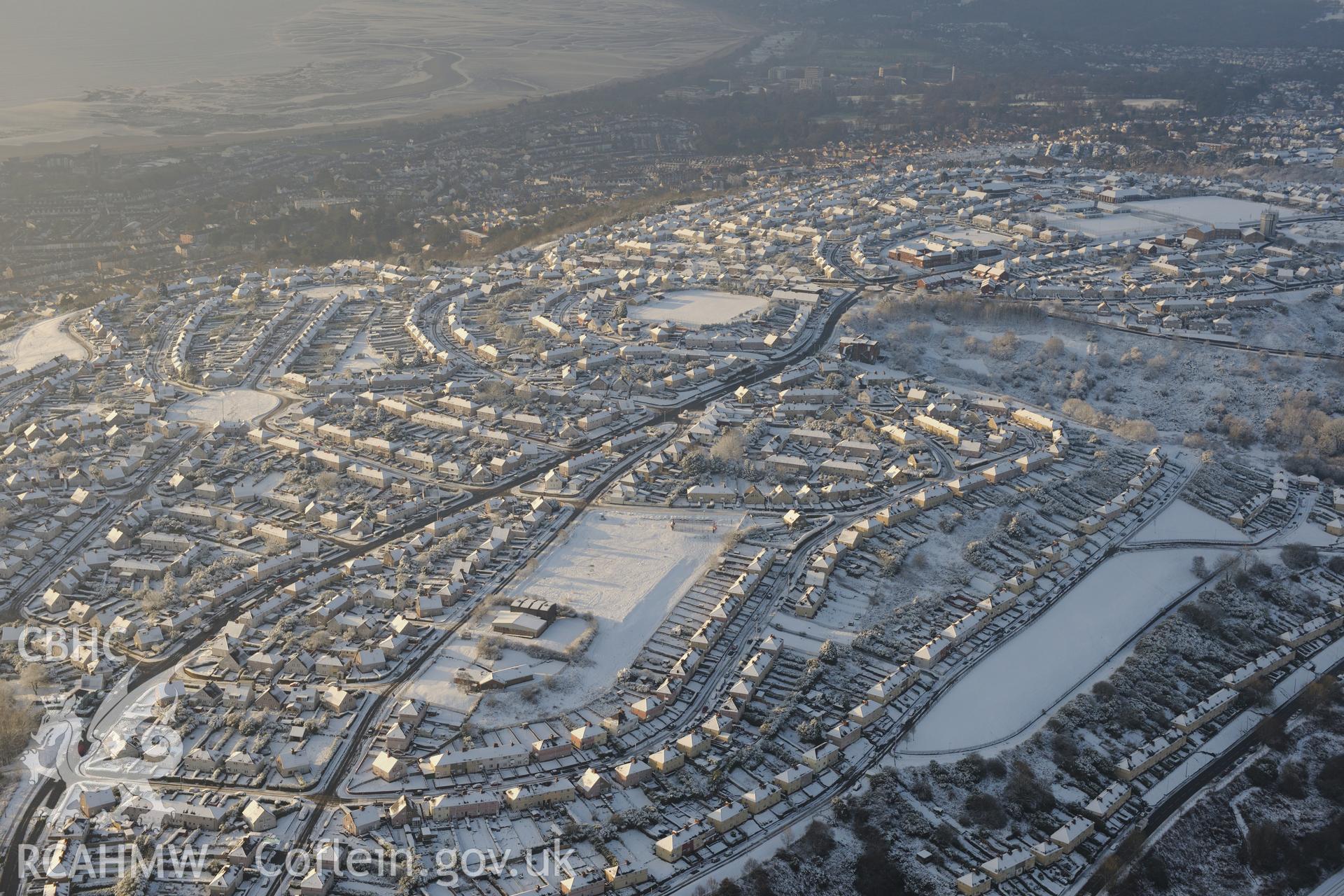 The garden suburb of Townhill, on the western side of Swansea. Oblique aerial photograph taken during the Royal Commission?s programme of archaeological aerial reconnaissance by Toby Driver on 24th January 2013.