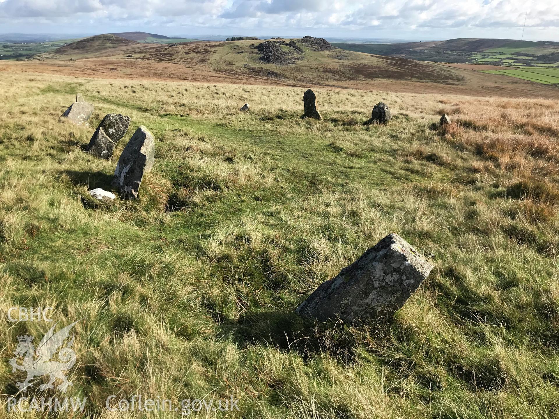Digital colour photograph showing Bedd Arthur prehistoric ritual site, Mynachlog-Ddu, taken by Paul Davis on 22nd October 2019.