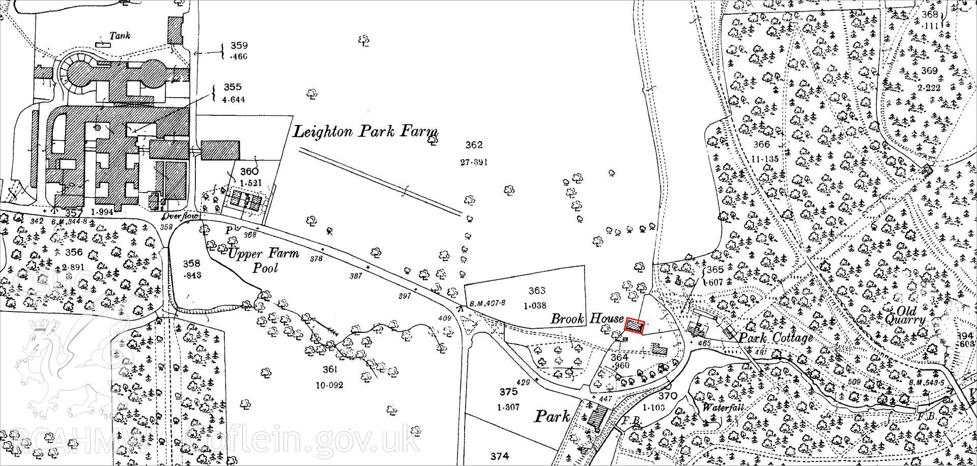 1902 OS map used in report illustrations prepared as part of CPAT Project 2356: Brook House Tank, Leighton, Powys - Building Survey, 2019. Report no. 1645.