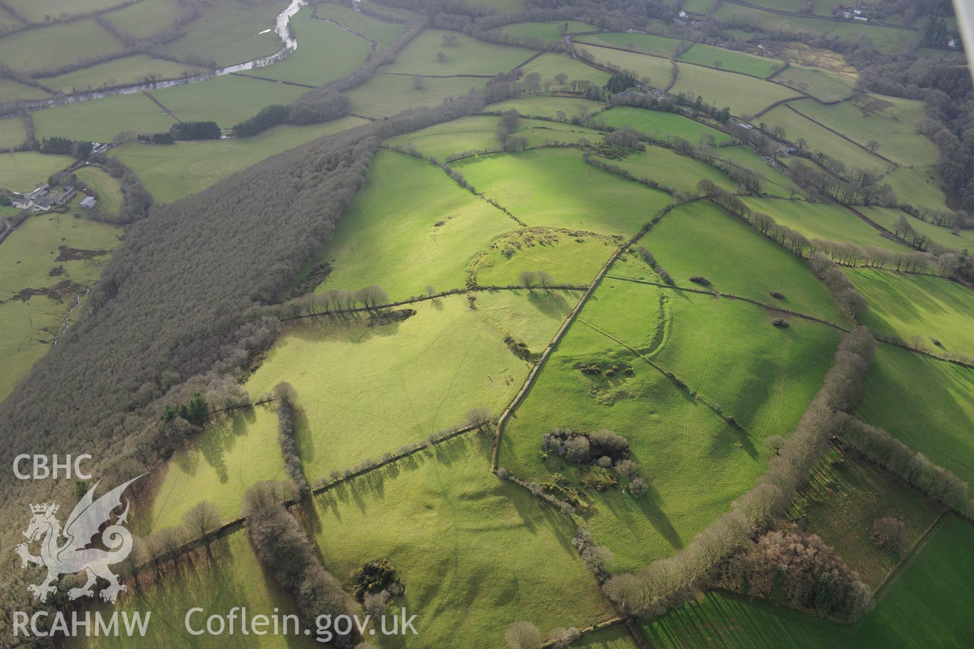 Pencoed-Foel Hillfort. Oblique aerial photograph taken during the Royal Commission's programme of archaeological aerial reconnaissance by Toby Driver on 6th January 2015.