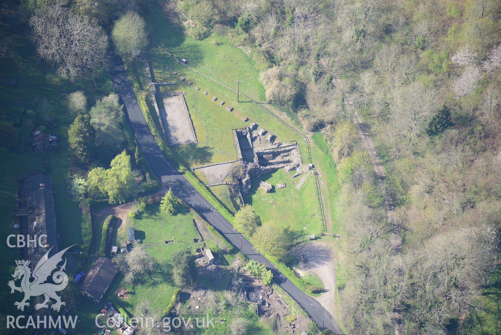 Abbey Tintern Furnace. Oblique aerial photograph taken during the Royal Commission's programme of archaeological aerial reconnaissance by Toby Driver on 21st April 2015