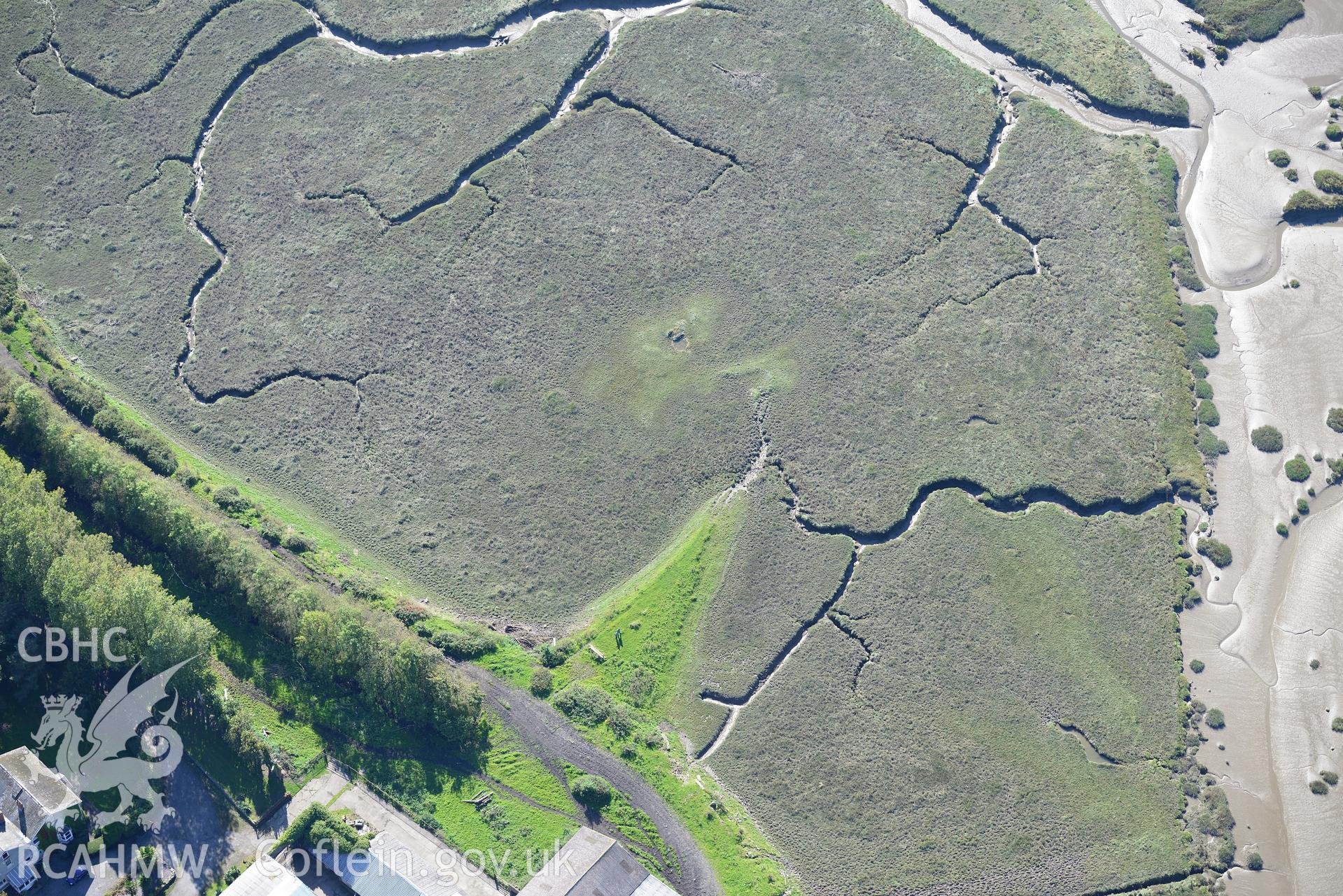 St. Michael's chapel, Llwchwr, east of Llanelli. Oblique aerial photograph taken during the Royal Commission's programme of archaeological aerial reconnaissance by Toby Driver on 30th September 2015.