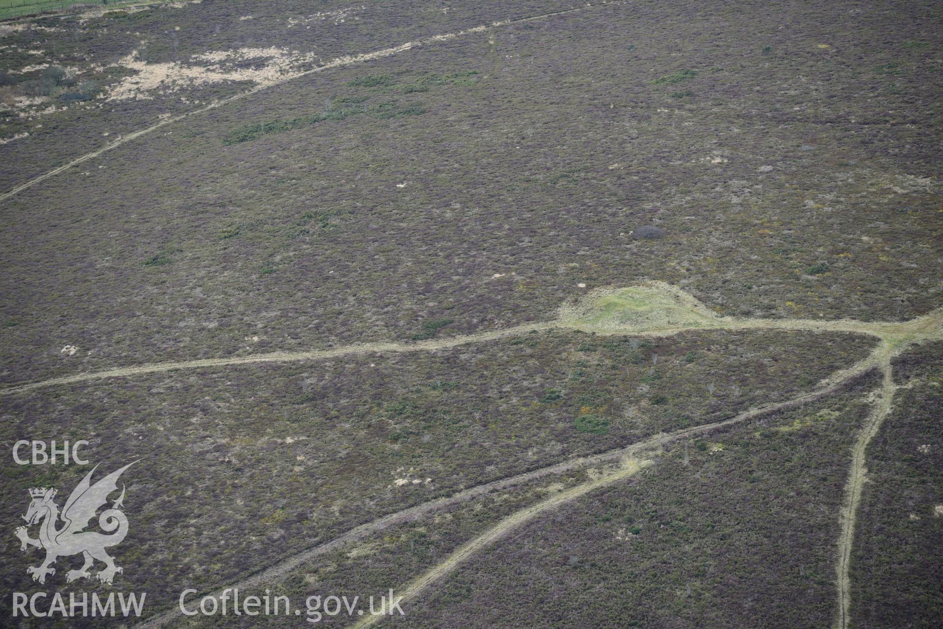 Freni-Fach Barrow near Bwlch-y-Groes, Newcastle Emlyn. Oblique aerial photograph taken during the Royal Commission's programme of archaeological aerial reconnaissance by Toby Driver on 13th March 2015.