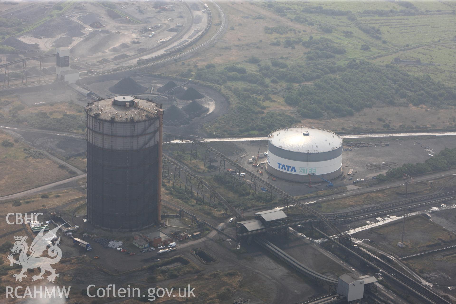 Royal Commission aerial photography of Margam Steelworks taken during drought conditions on 22nd July 2013.