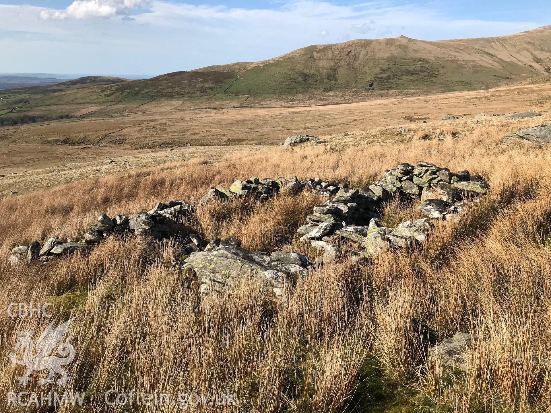 Colour photo showing view of Mynydd Du Sheepfold/House, Bethesda, taken by Paul R. Davis, 2018.