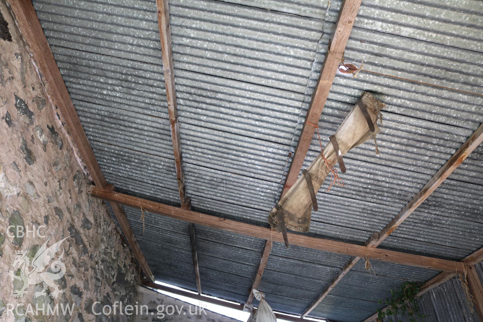 Photograph showing interior view of barn and cottage at Maes yr Hendre, taken by Dr Marian Gwyn, 6th July 2016. (Original Reference no. 0043)