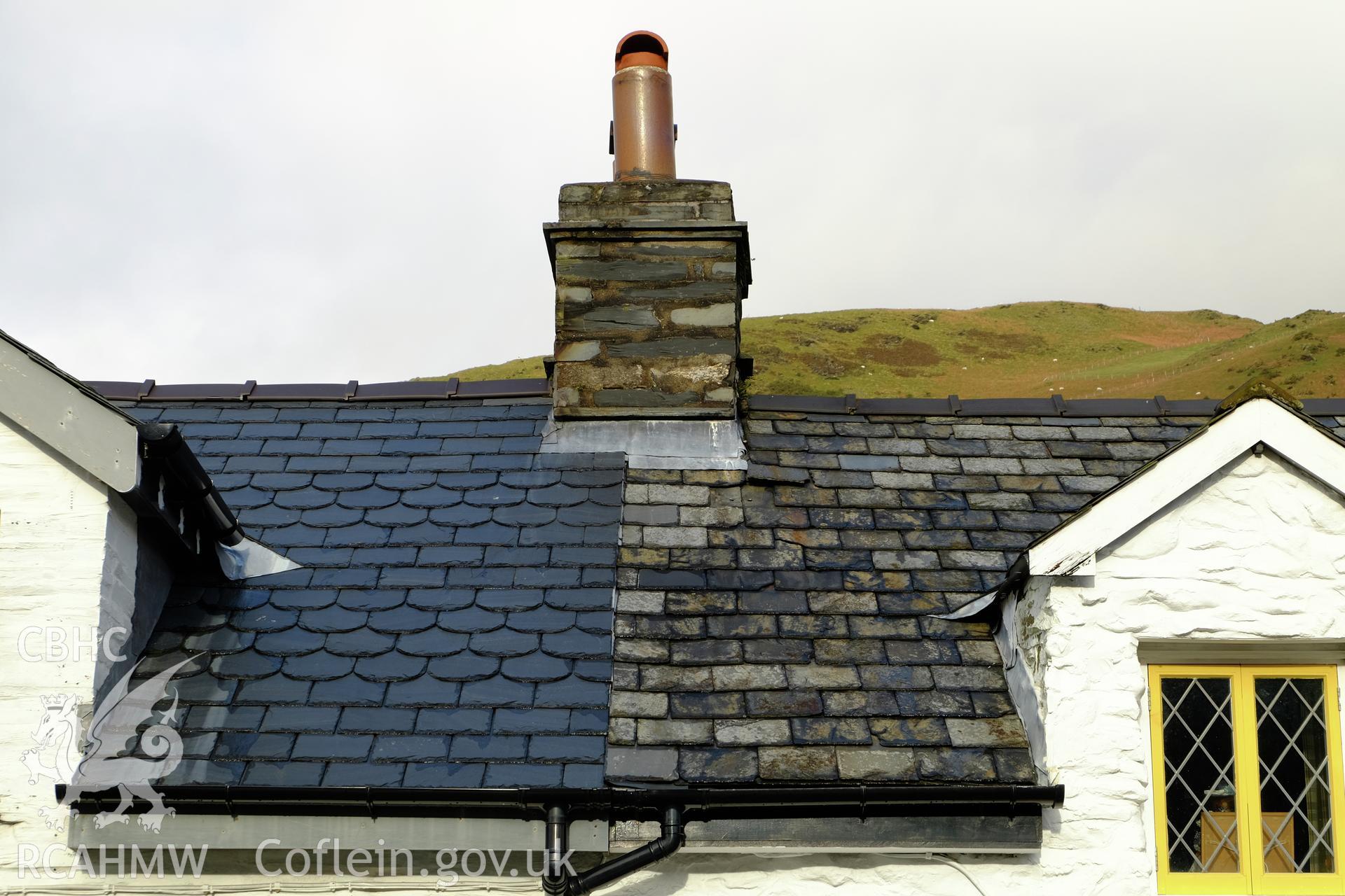 Colour photograph showing details of roofs and dormers at Meirion House and Ivy Cottage, Abergynolwyn, produced by Richard Hayman 7th February 2017