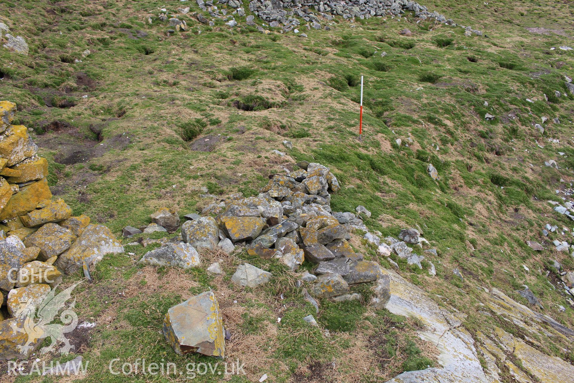 Skerries, platform adjoining buoy-keeper's cottage. Investigator's photographic survey for the CHERISH Project. ? Crown: CHERISH PROJECT 2018. Produced with EU funds through the Ireland Wales Co-operation Programme 2014-2020. All material made freely available through the Open Government Licence.