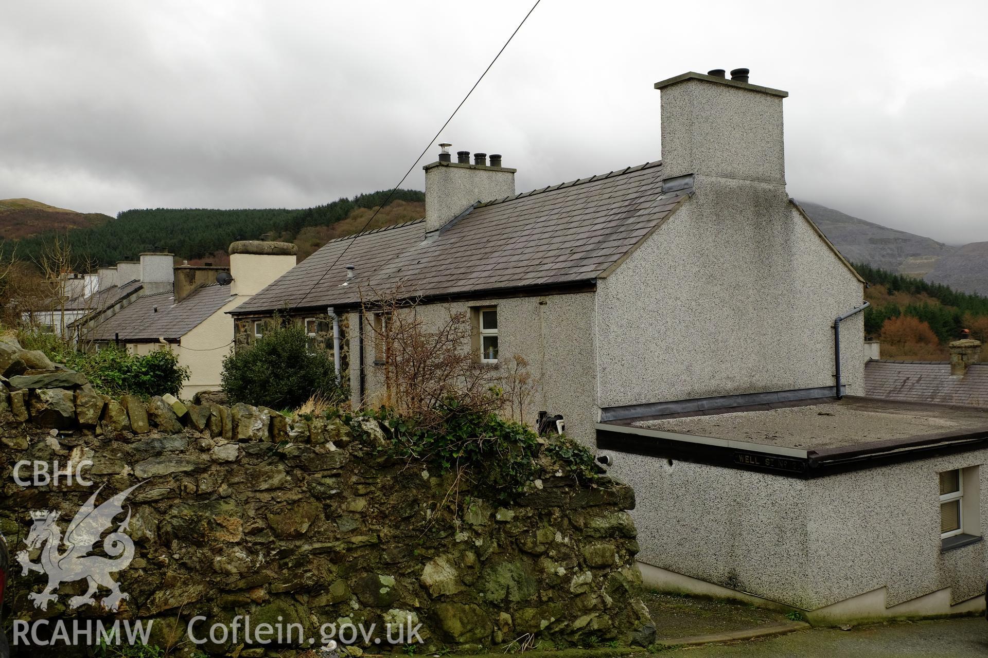 Colour photograph showing view looking south at no. 2 Well Street, Gerlan, Bethesda, produced by Richard Hayman 16th February 2017
