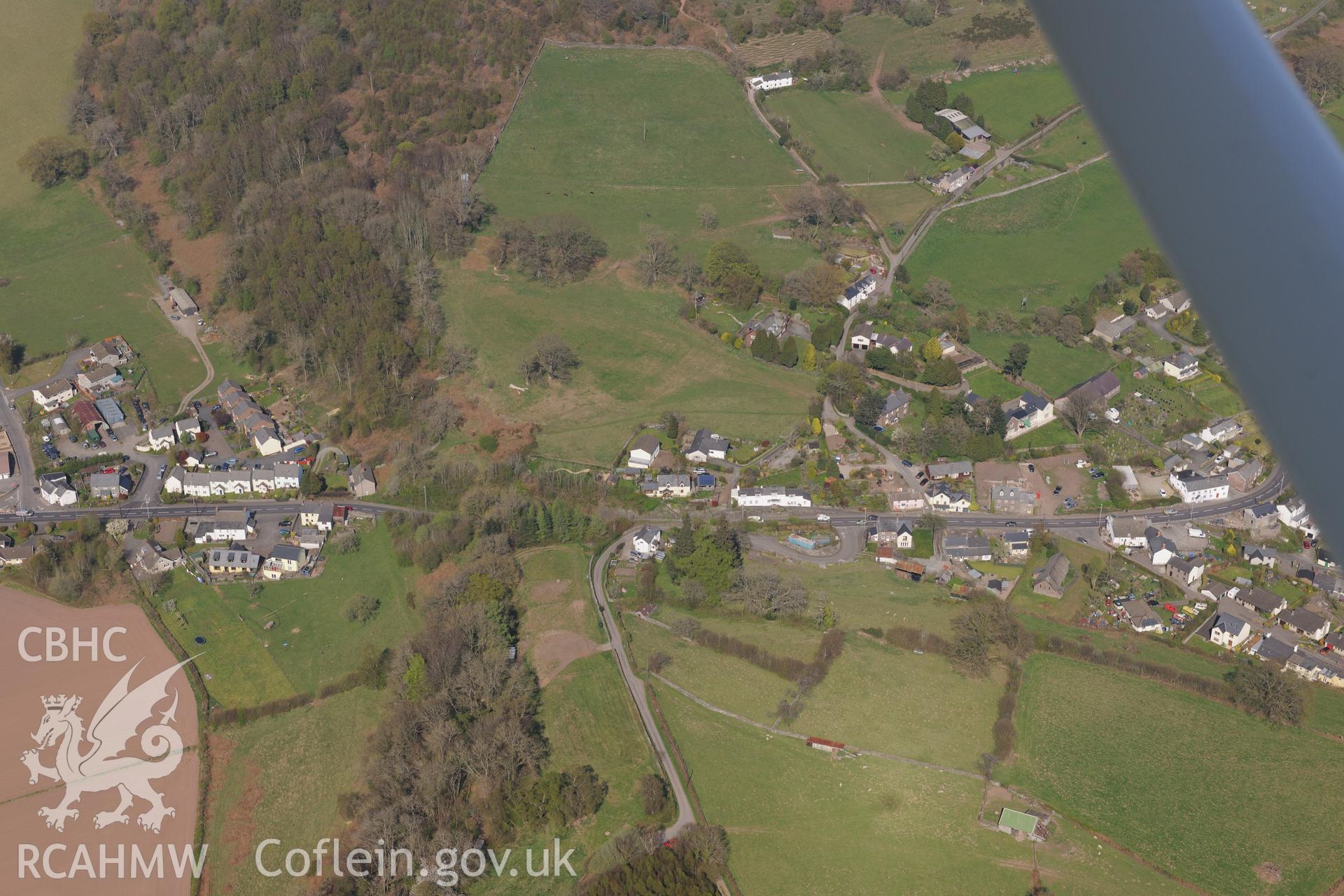 Bwlch including views of All Saint's Church and Penuel Chapel. Oblique aerial photograph taken during the Royal Commission's programme of archaeological aerial reconnaissance by Toby Driver on 21st April 2015.
