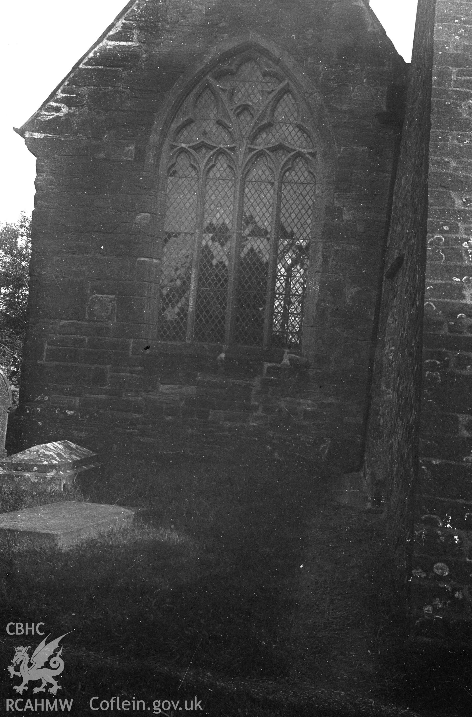 Digital copy of a nitrate negative showing exterior view of church at the Skenfrith Castle site taken by Leonard Monroe.