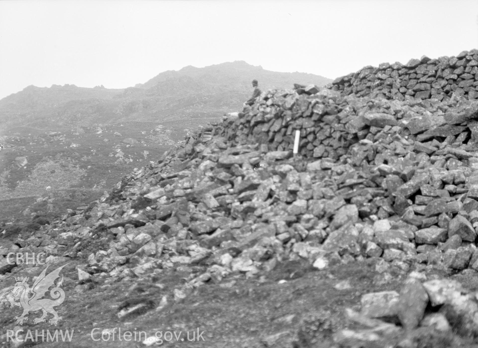 Digital copy of a nitrate negative showing Castell Caerau, Dolbenmaen.