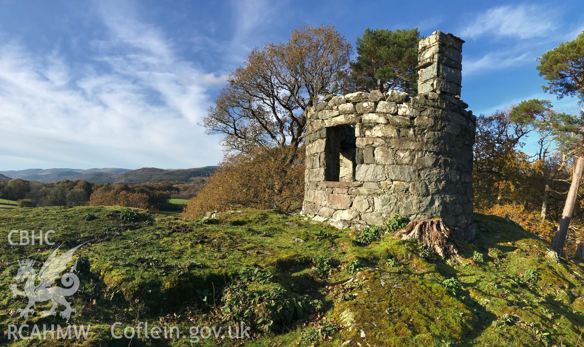 Digital colour photograph showing the summerhouse at Garthmaelan, Dolgellau, taken by Paul Davis on 12th November 2019.
