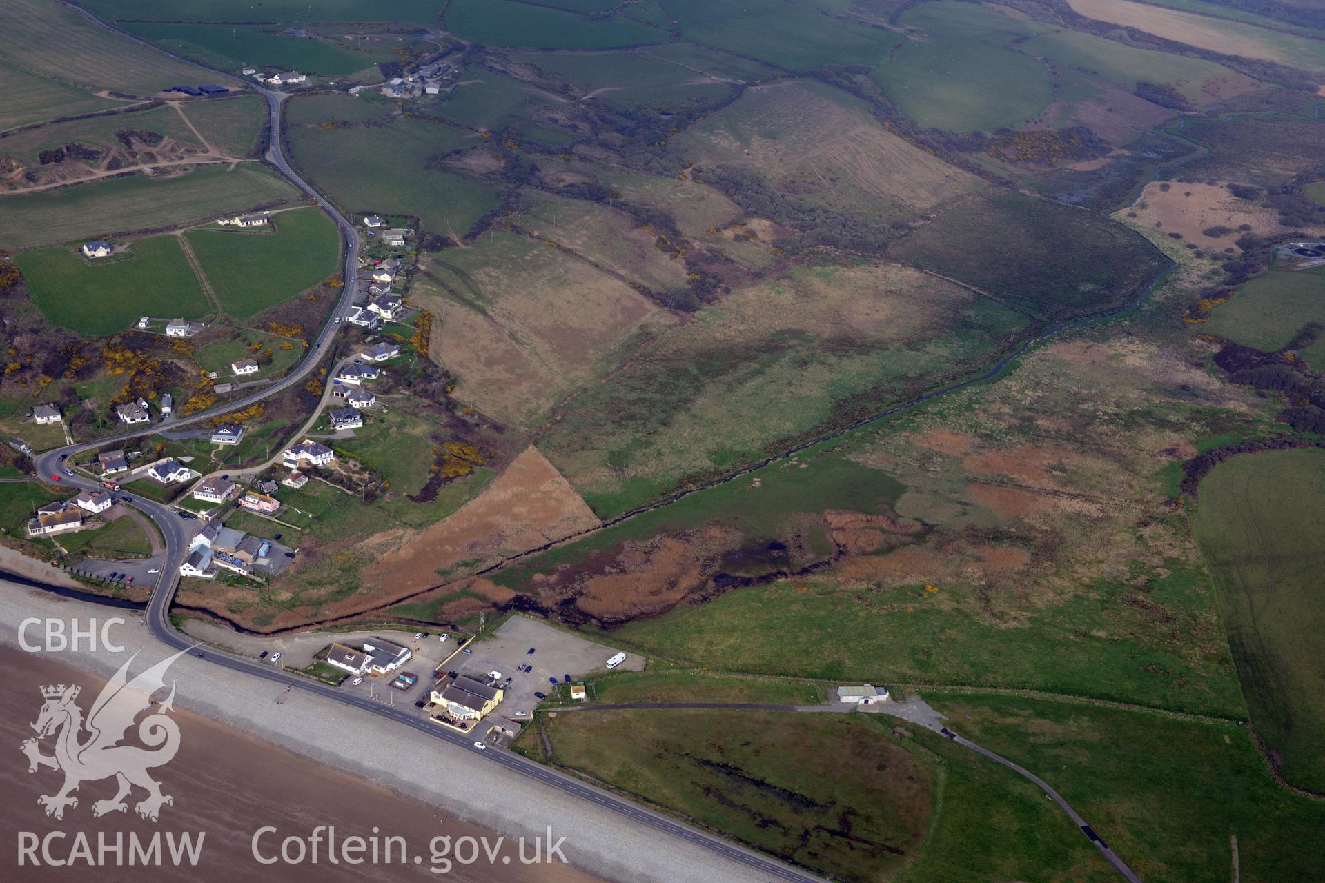 Aerial photography of Newgale taken on 27th March 2017. Baseline aerial reconnaissance survey for the CHERISH Project. ? Crown: CHERISH PROJECT 2019. Produced with EU funds through the Ireland Wales Co-operation Programme 2014-2020. All material made freely available through the Open Government Licence.
